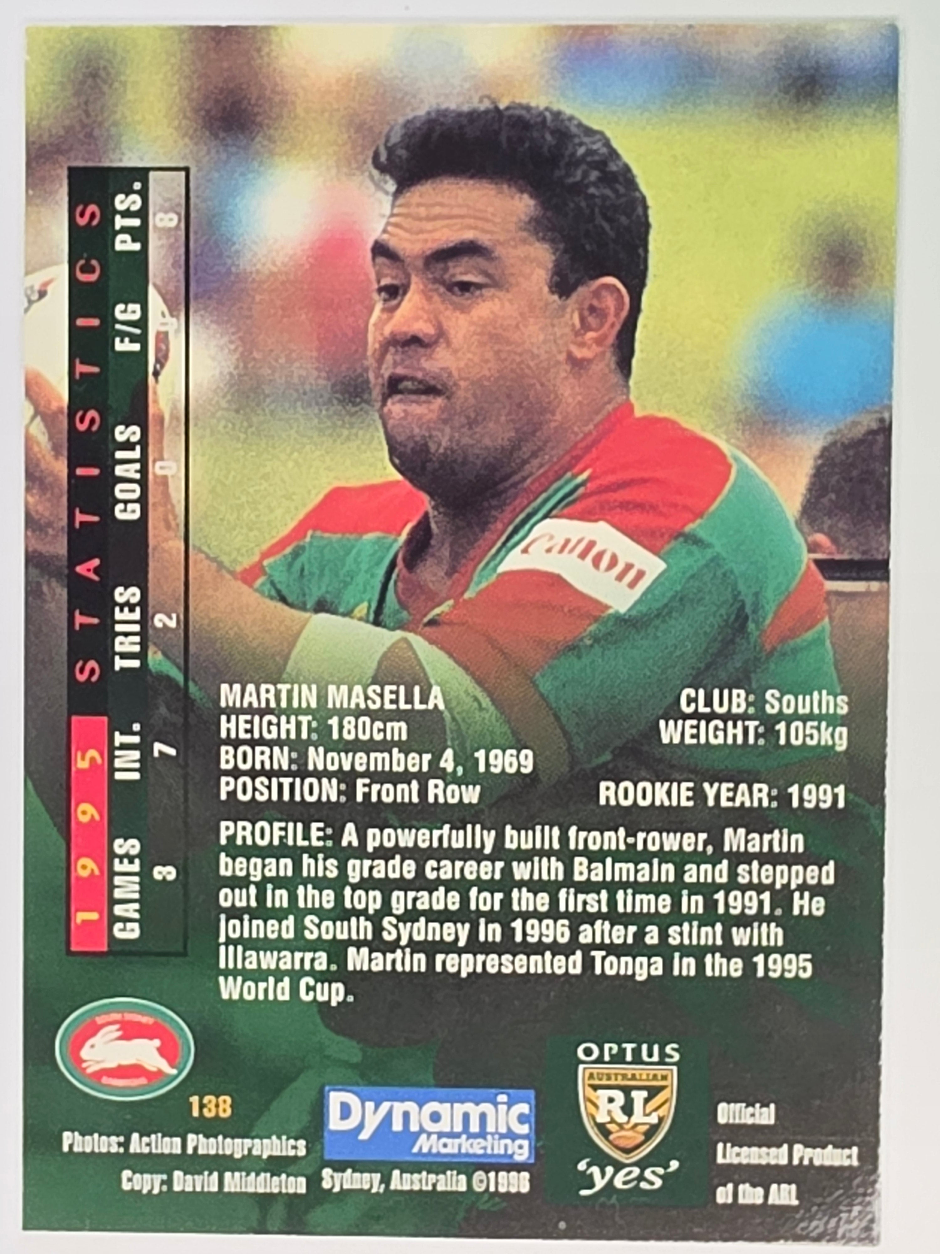 NRL 1996 Dynamic Series 2 Base Card #138 Martin Marsella South Sydney Rabbitohs