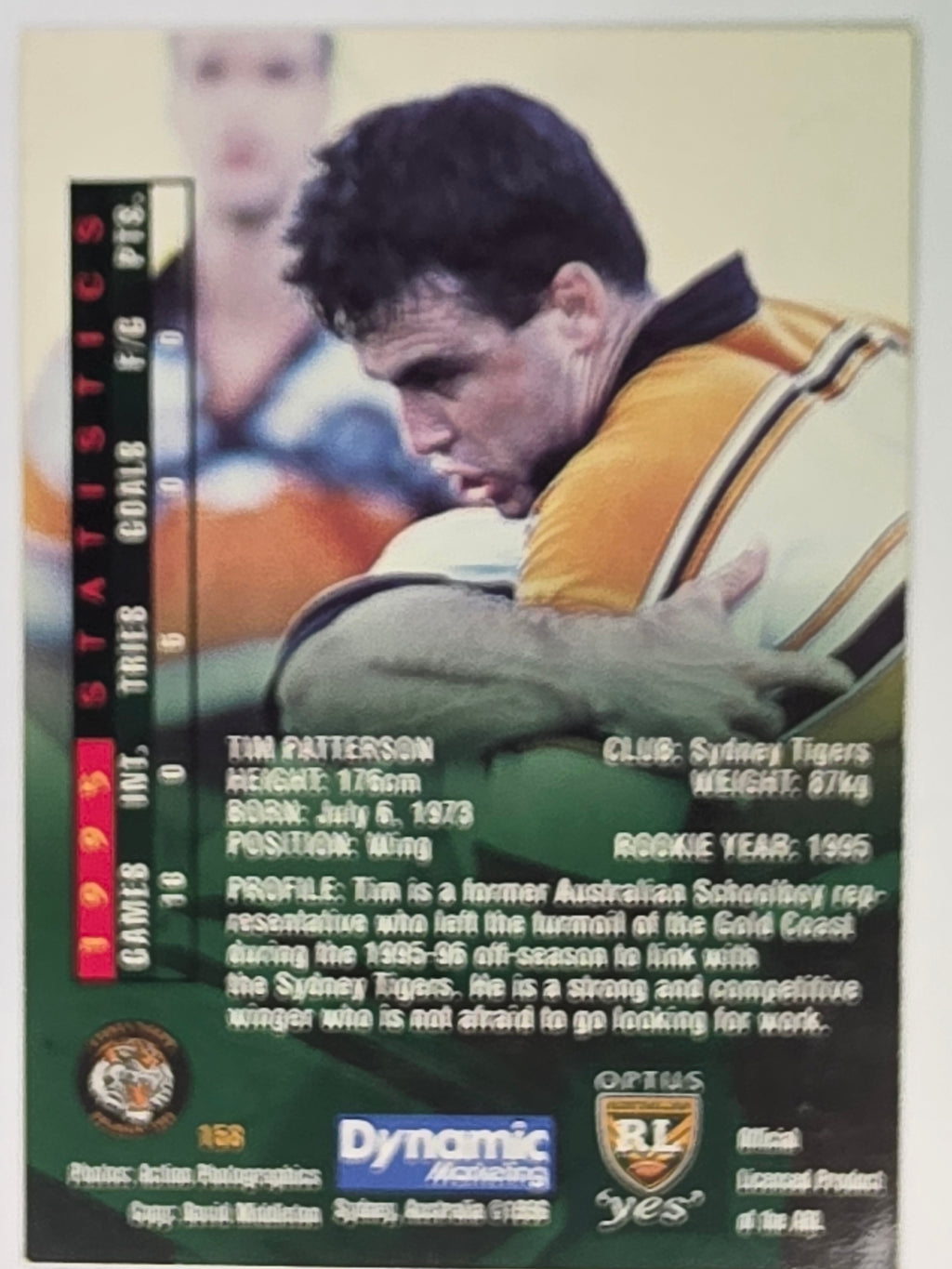 NRL 1996 Dynamic Series 2 Base Card #158 Tim Patterson Sydney Tigers