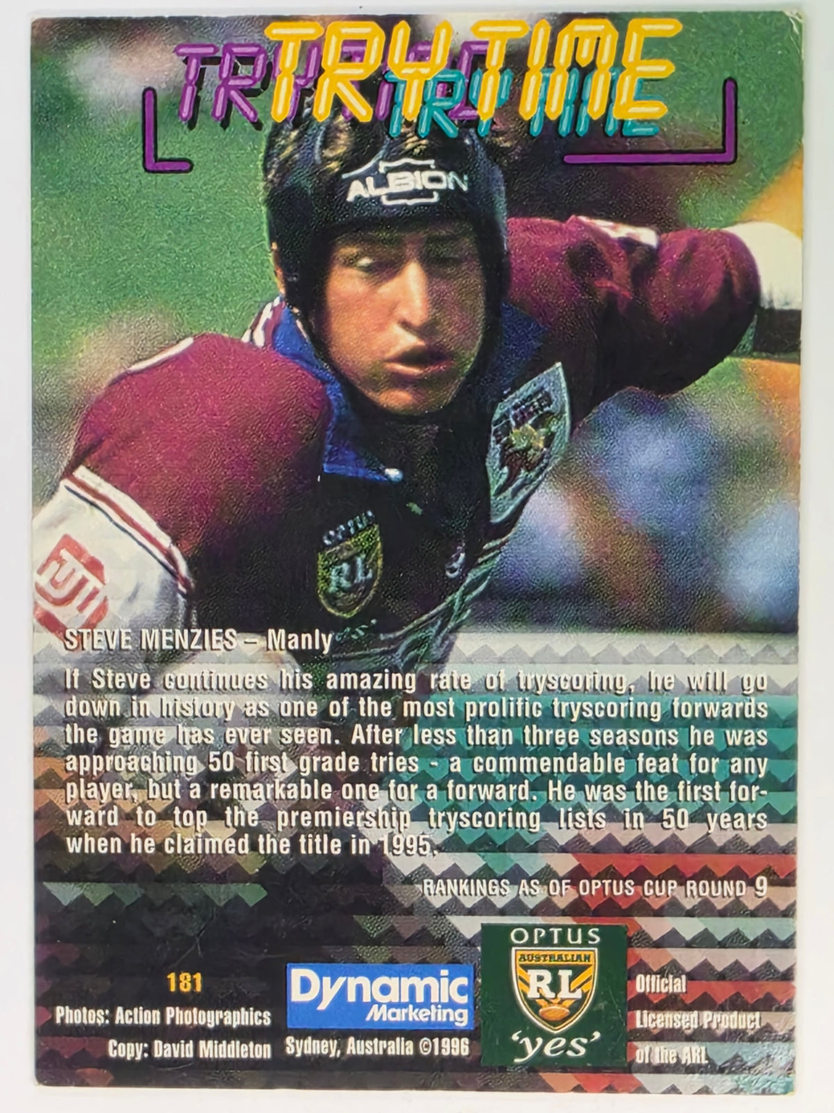 NRL 1996 Dynamic Series 2 Base Card #181 Steve Menzies Manly Warringah Sea Eagles