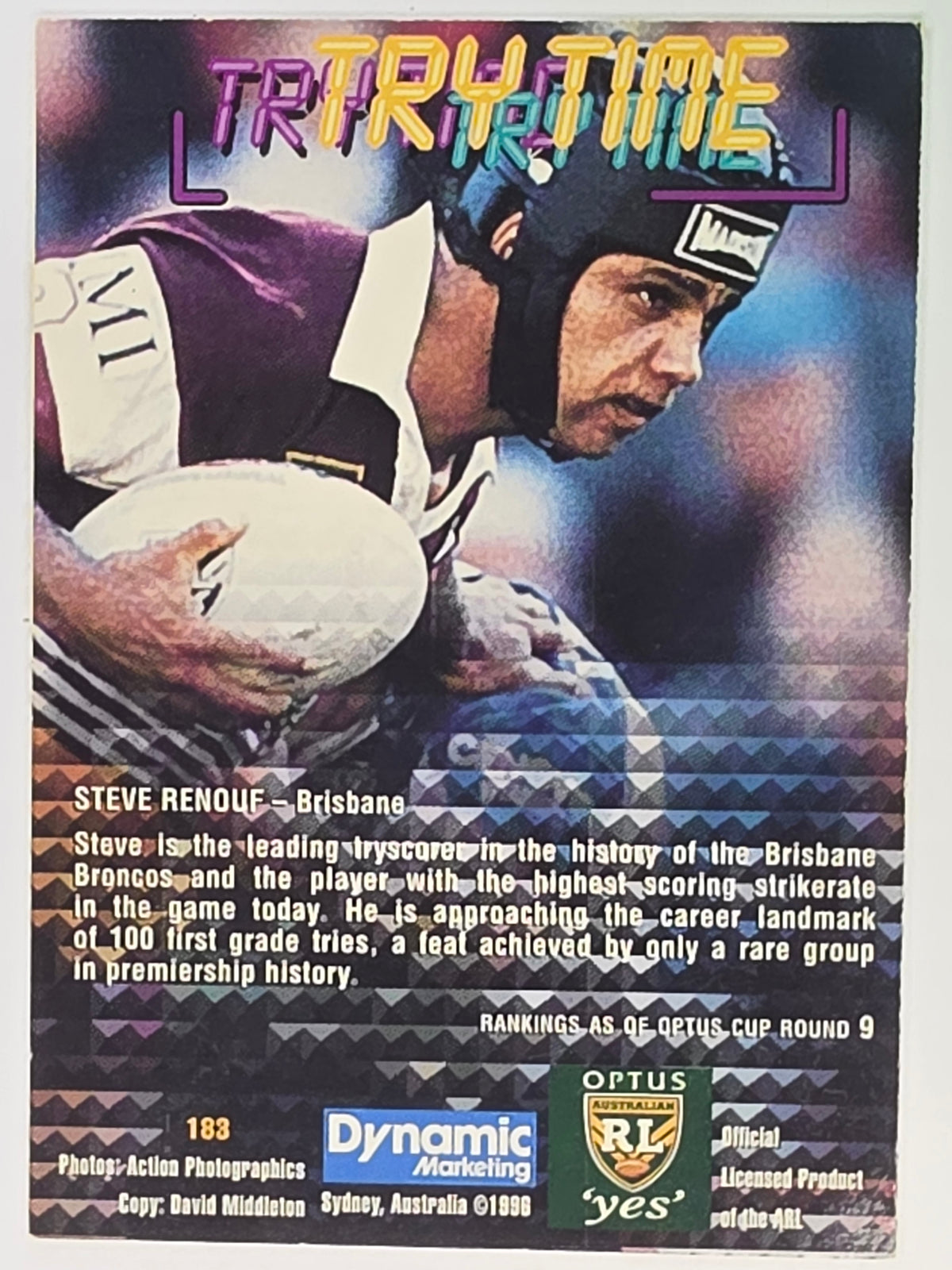 NRL 1996 Dynamic Series 2 Base Card #183 Steve Renouf Brisbane Broncos