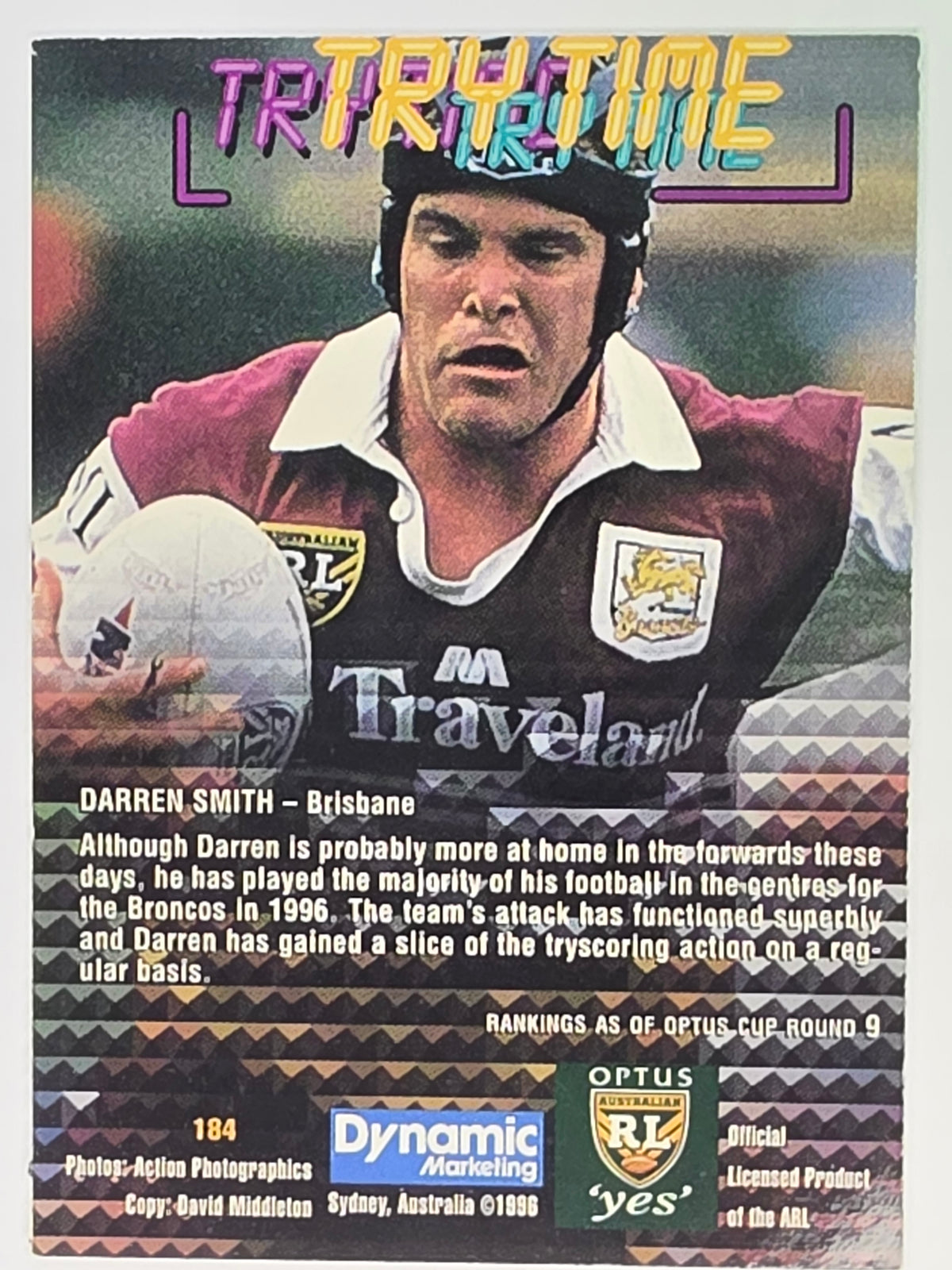 NRL 1996 Dynamic Series 2 Base Card #184 Darren Smith Brisbane Broncos