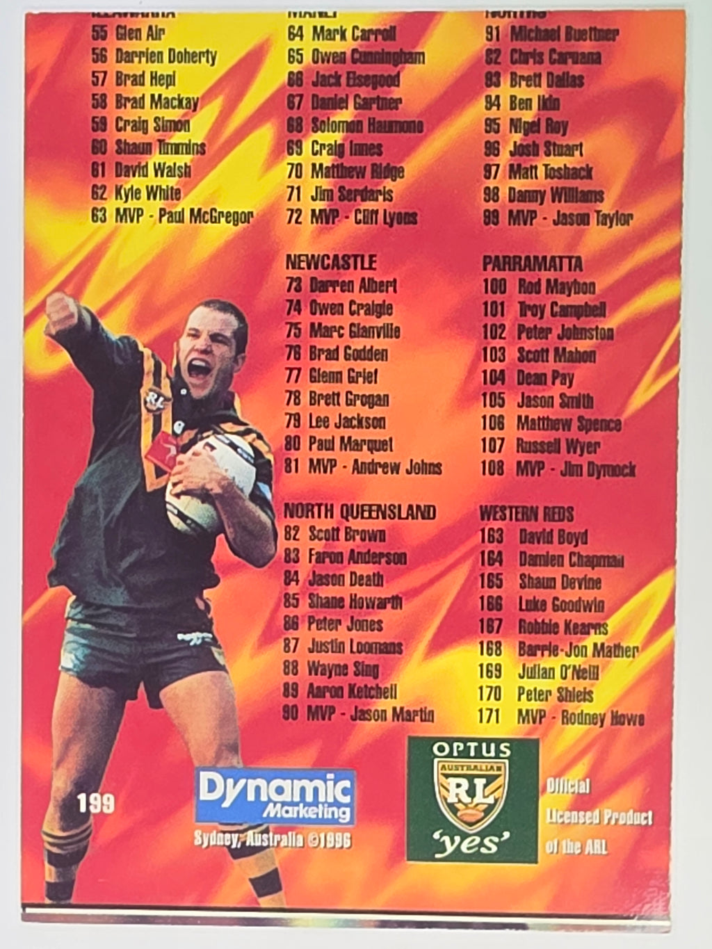 NRL 1996 Dynamic Series 2 Base Card #199 Checklist 1