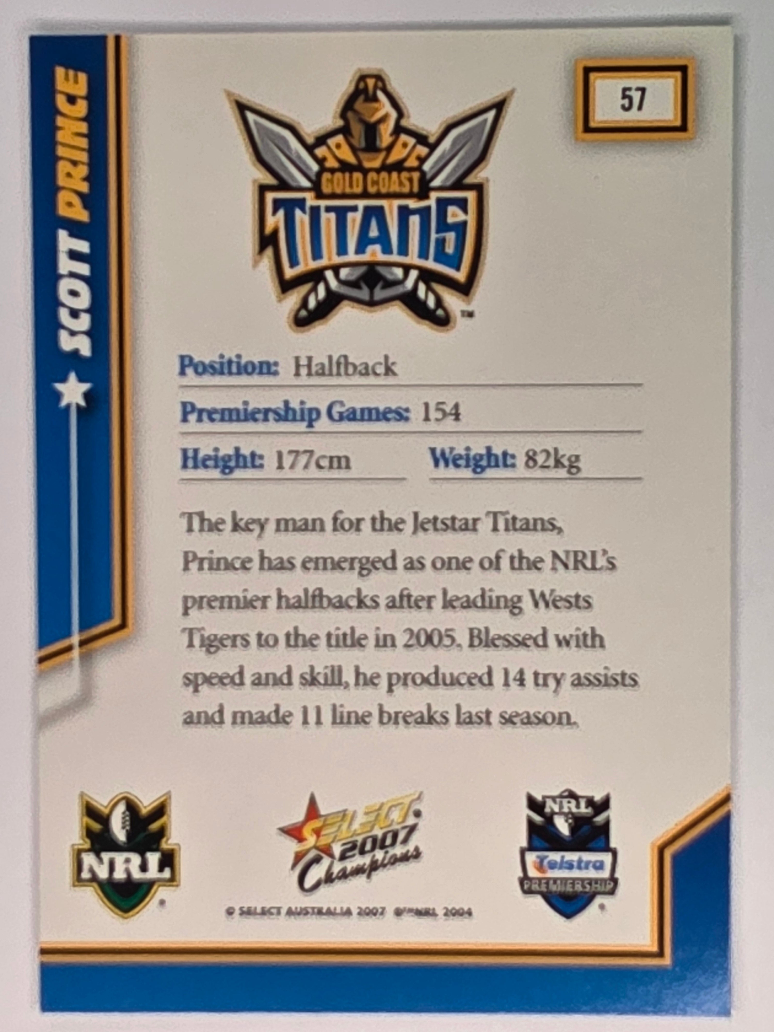 NRL 2007 Champions Base Card #57 Scott Prince Gold Coast Titans