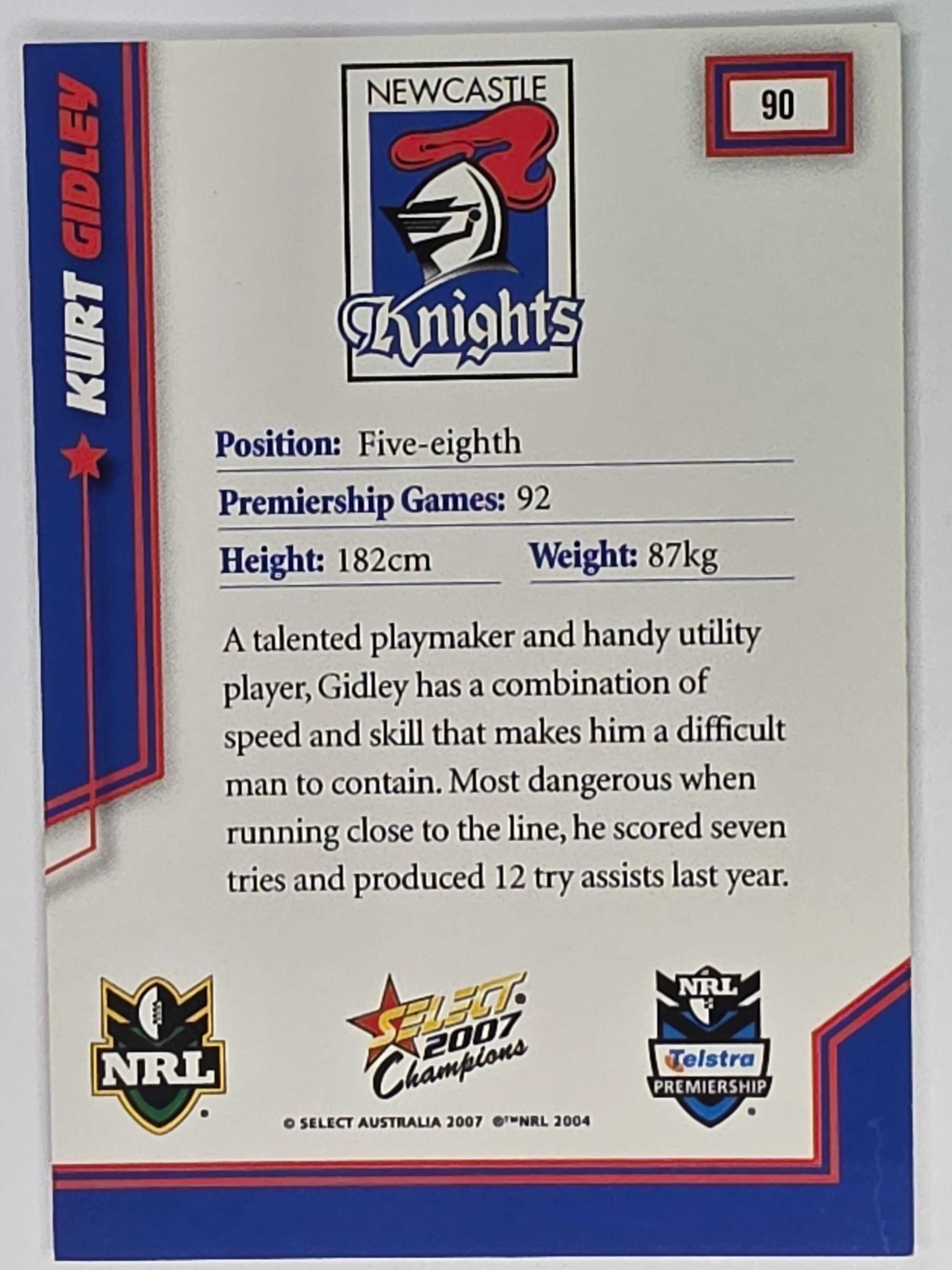 NRL 2007 Champions Base Card #90 Kurt Gidley Newcastle Knights