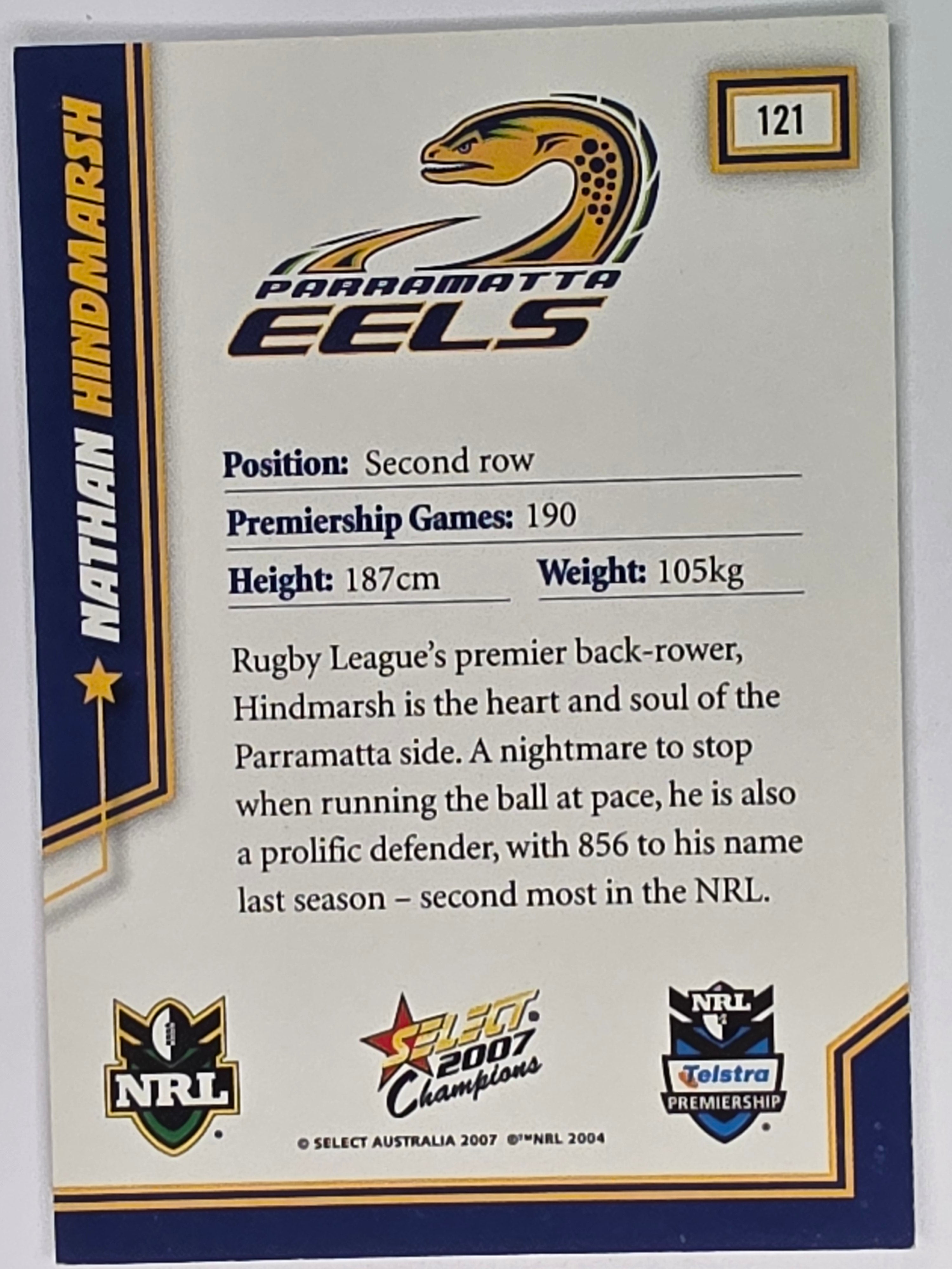 NRL 2007 Champions Base Card #121 Nathan Hindmarsh Parramatta Eels