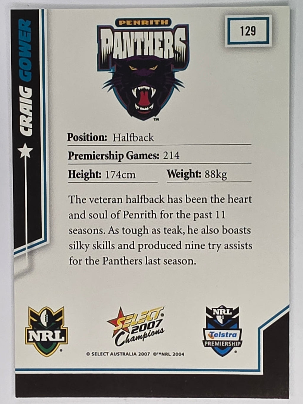 NRL 2007 Champions Base Card #129 Craig Gower Penrith Panthers