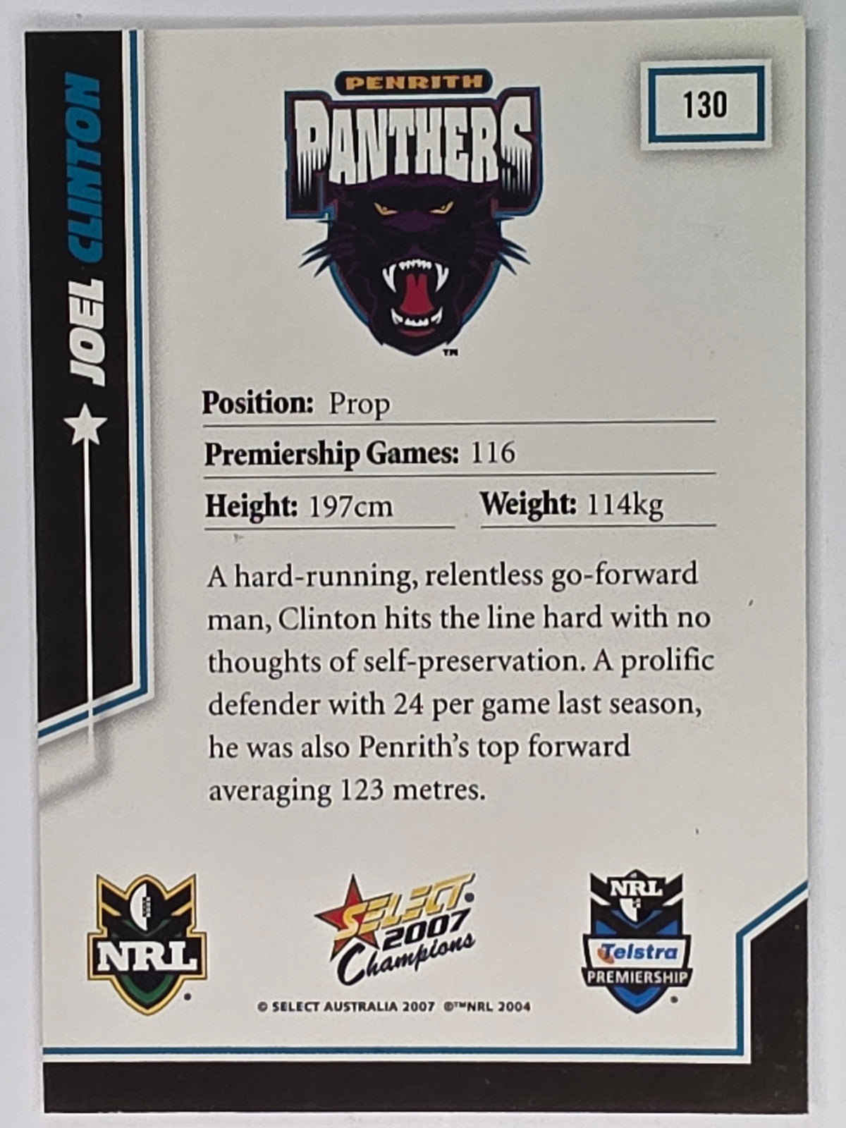 NRL 2007 Champions Base Card #130 Joel Clinton Penrith Panthers