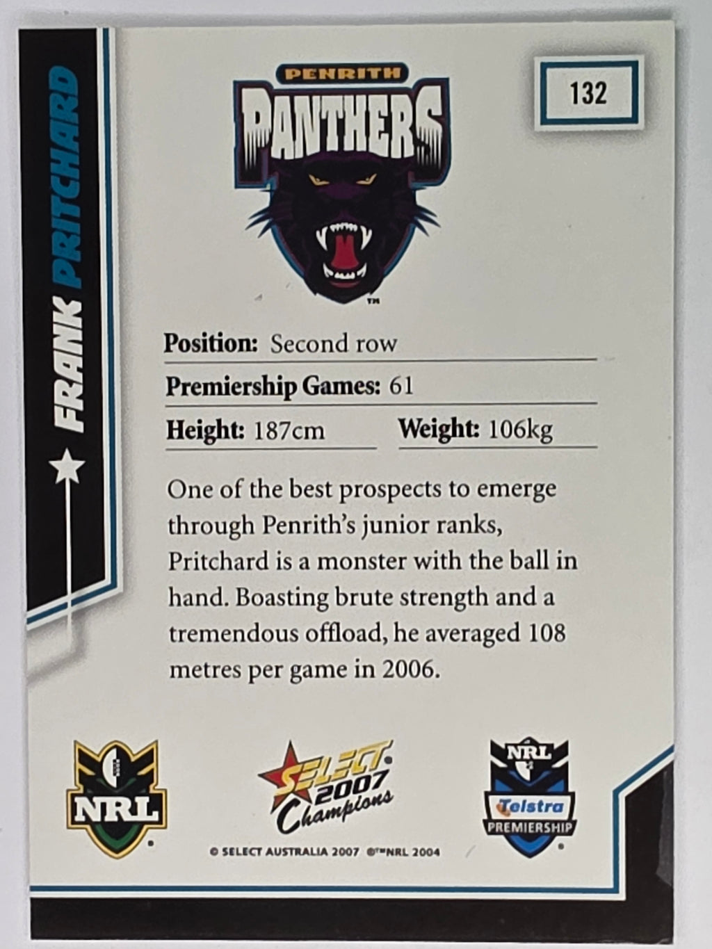 NRL 2007 Champions Base Card #132 Frank Pritchard Penrith Panthers