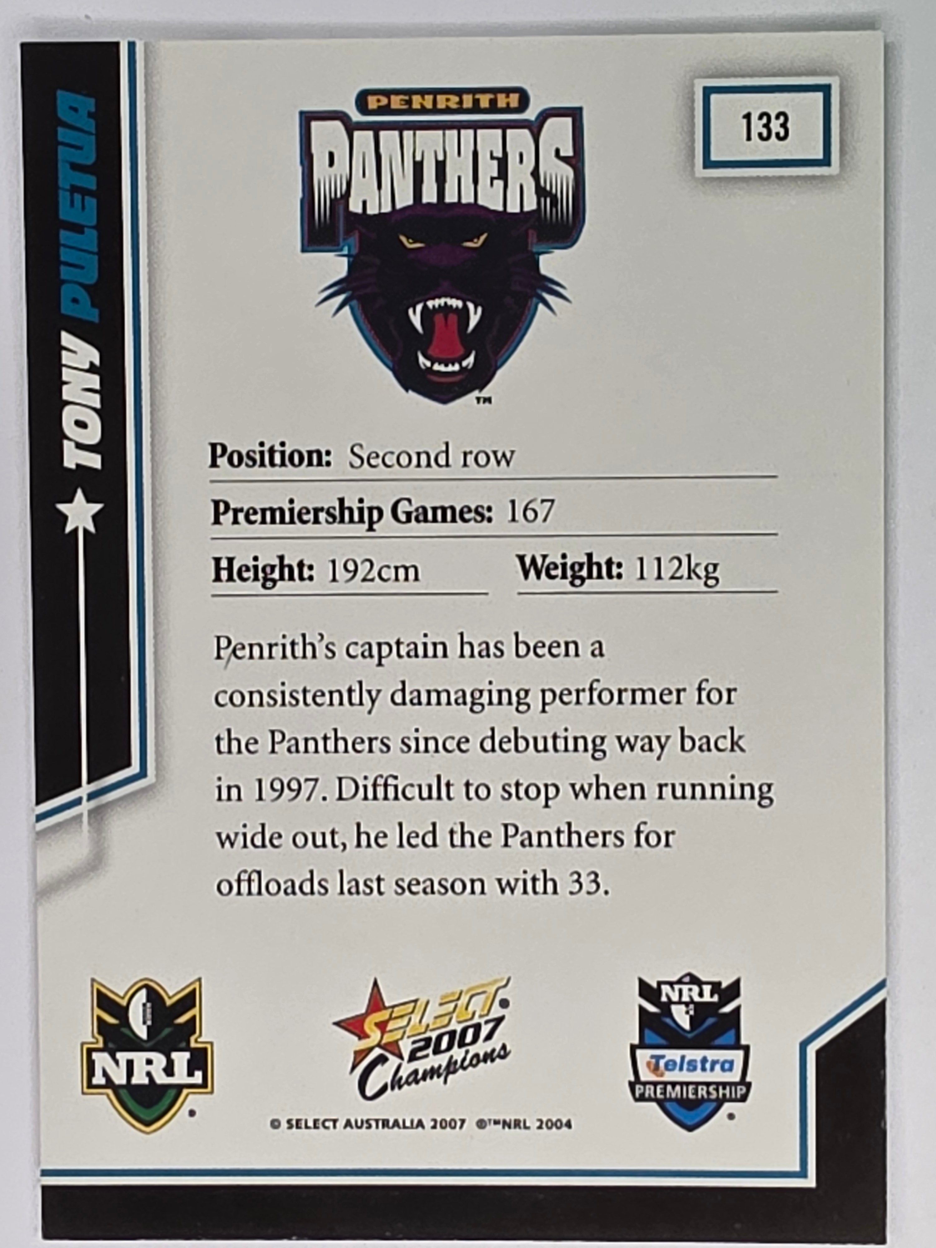 NRL 2007 Champions Base Card #133 Tony Puletua Penrith Panthers