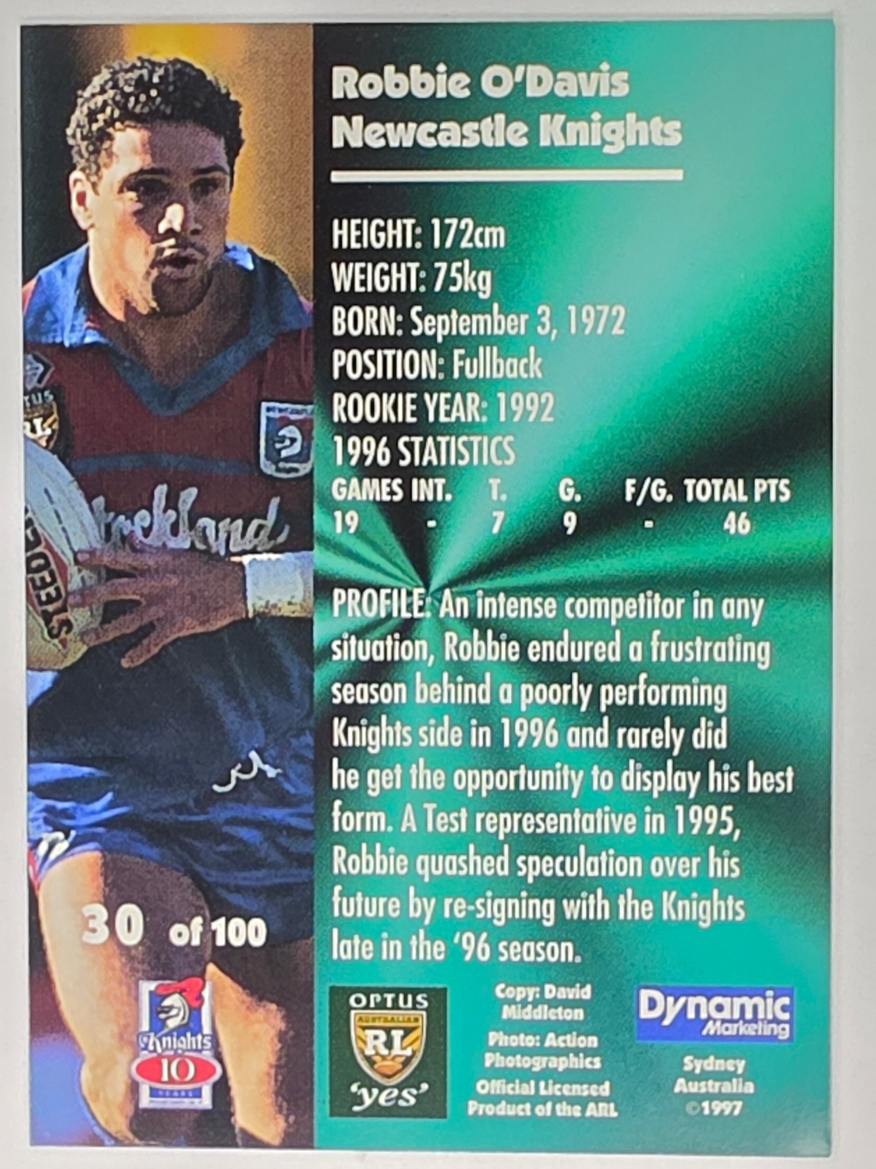 1997 Dynamic Fatty  Fun Pack Base Card #30 Robbie O'Davis Newcastle Knights