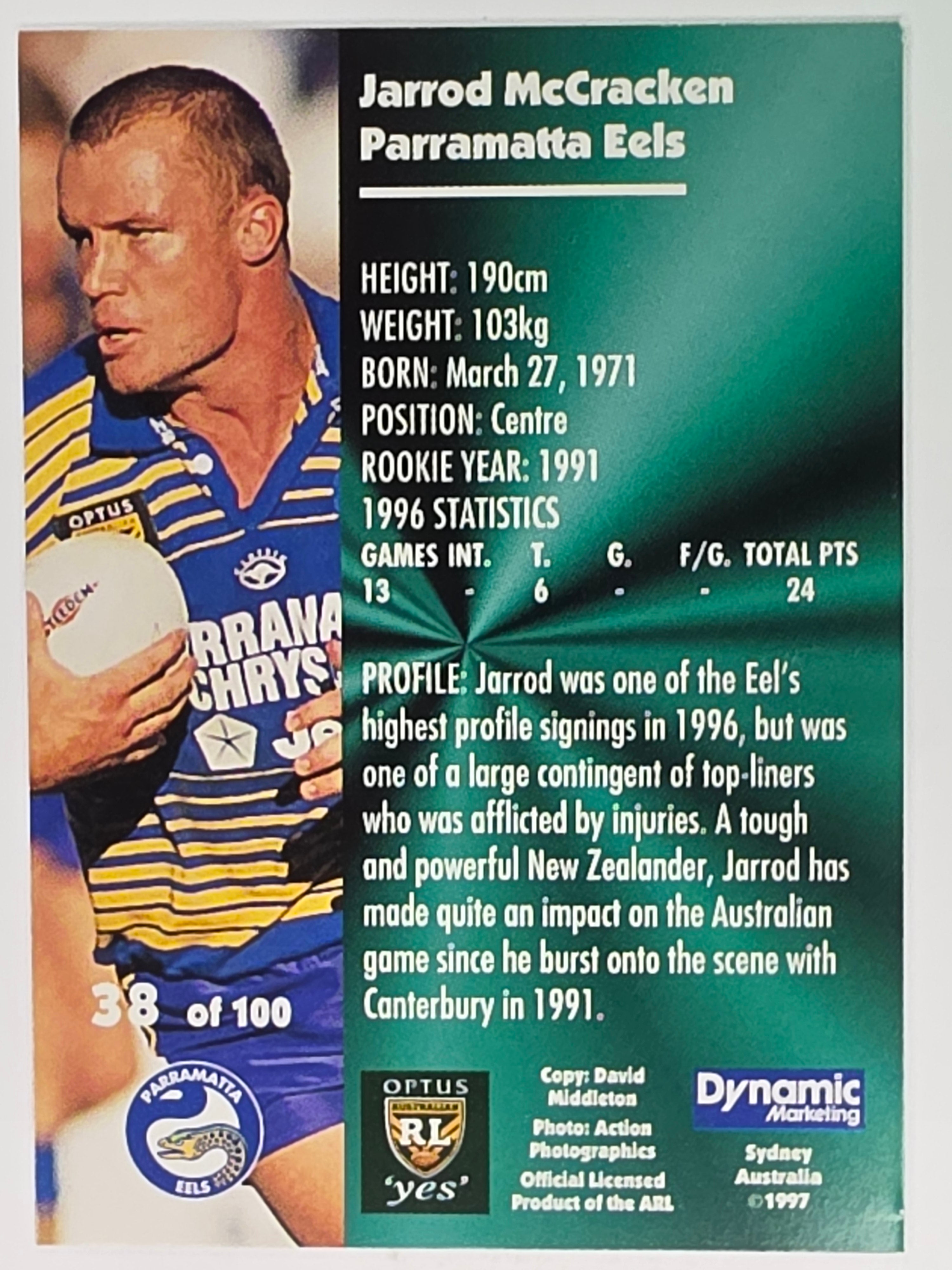 1997 Dynamic Fatty  Fun Pack Base Card #38 Jarrod McCracken Parramatta Eels