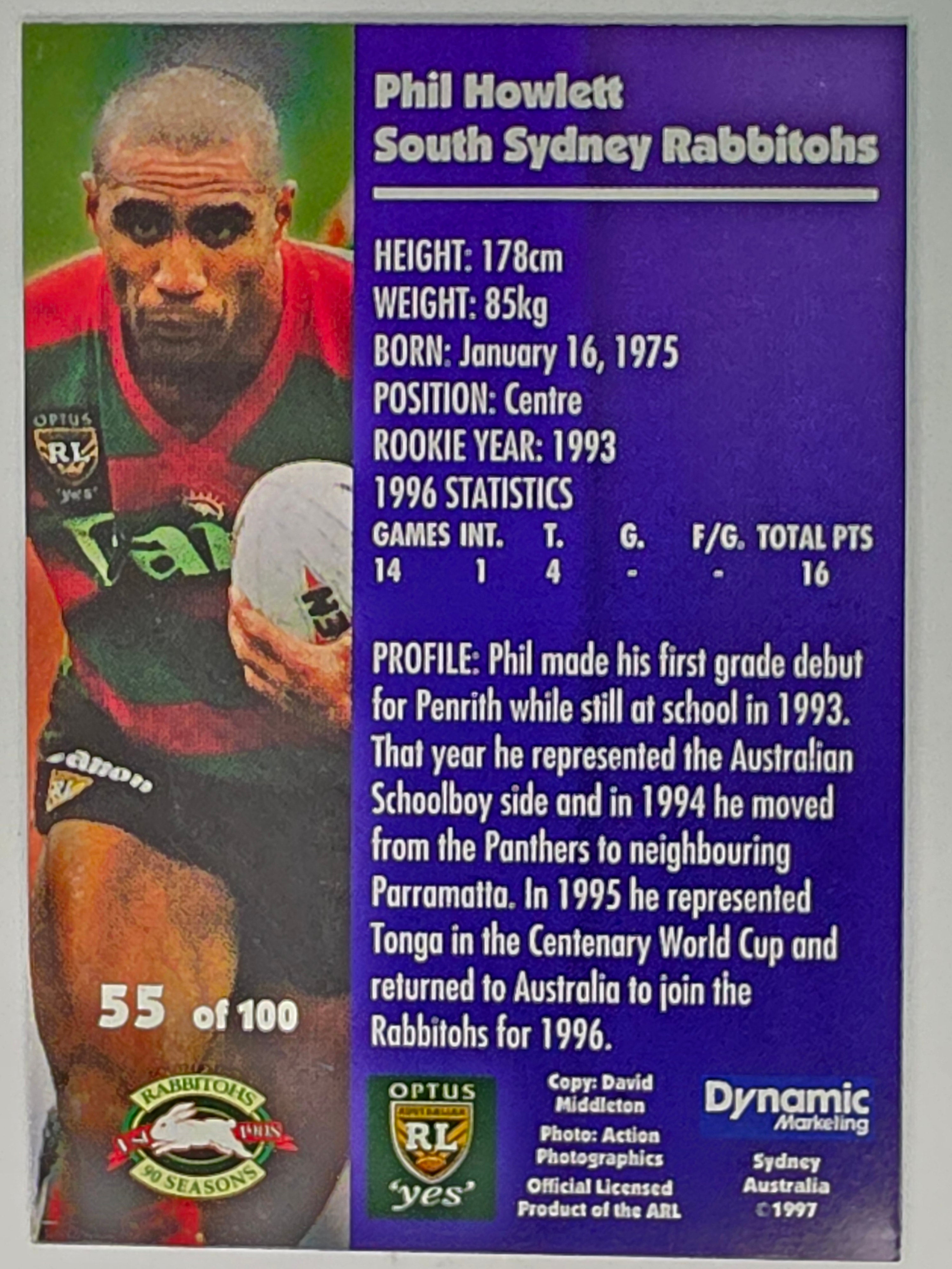 1997 Dynamic Fatty  Fun Pack Base Card #55 Phil Howlett South Sydney Rabbitohs