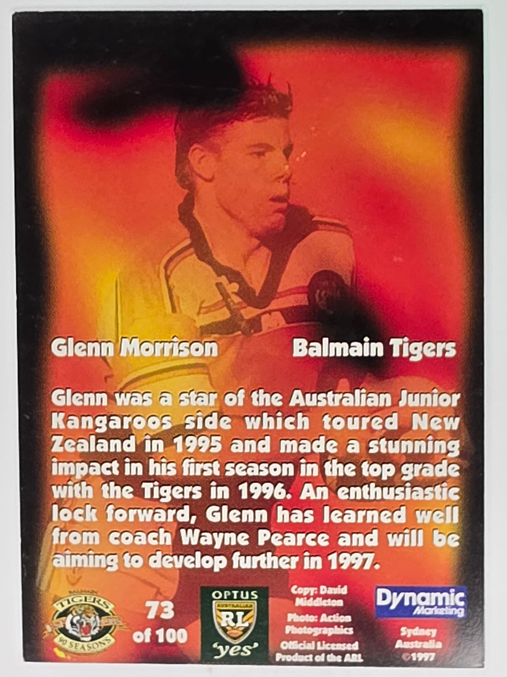 1997 Dynamic Fatty  Fun Pack Base Card #73 Glenn Morrison Balmain Tigers