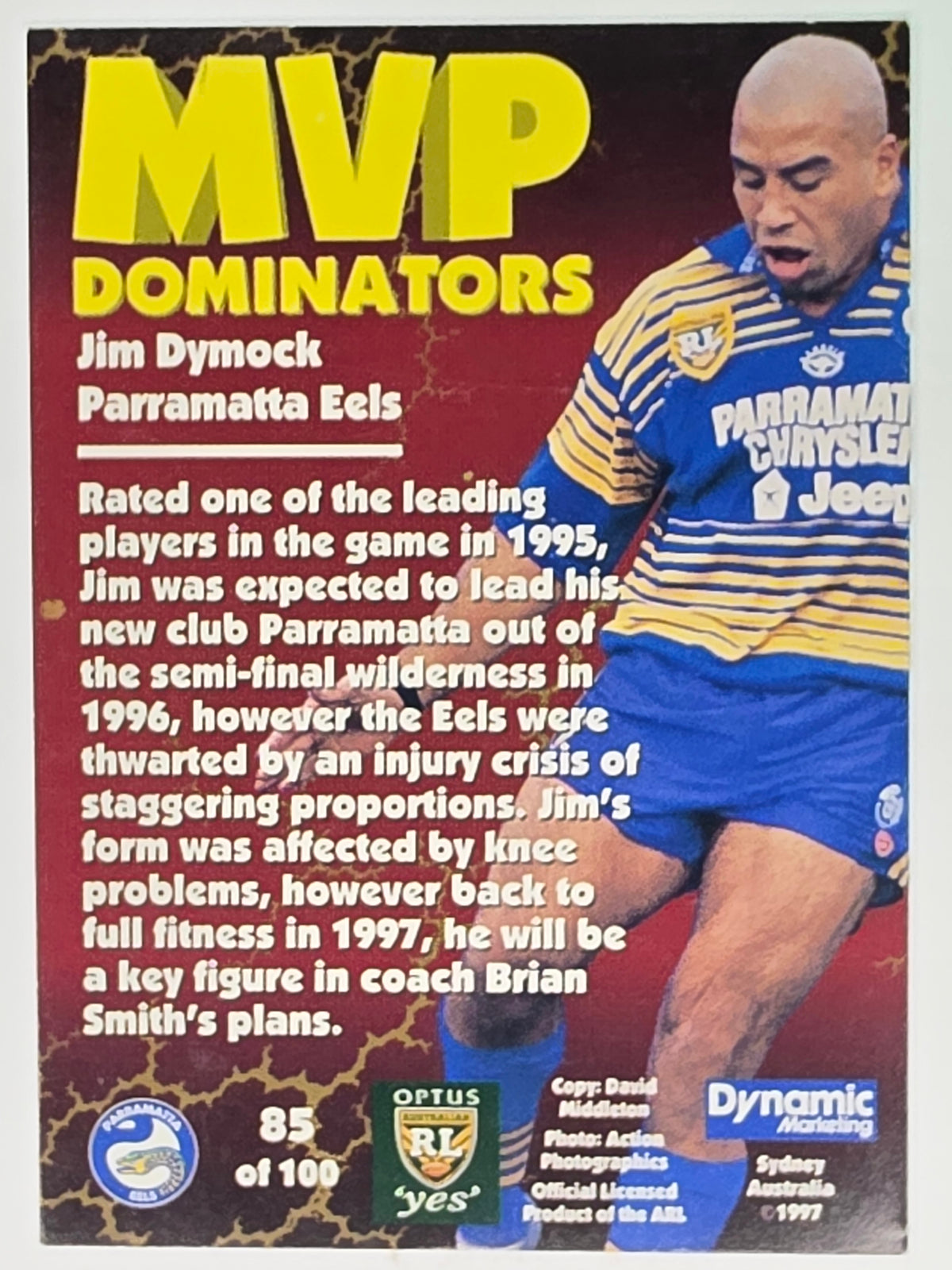 1997 Dynamic Fatty  Fun Pack Base Card #85 Jim Dymock Parramatta Eels