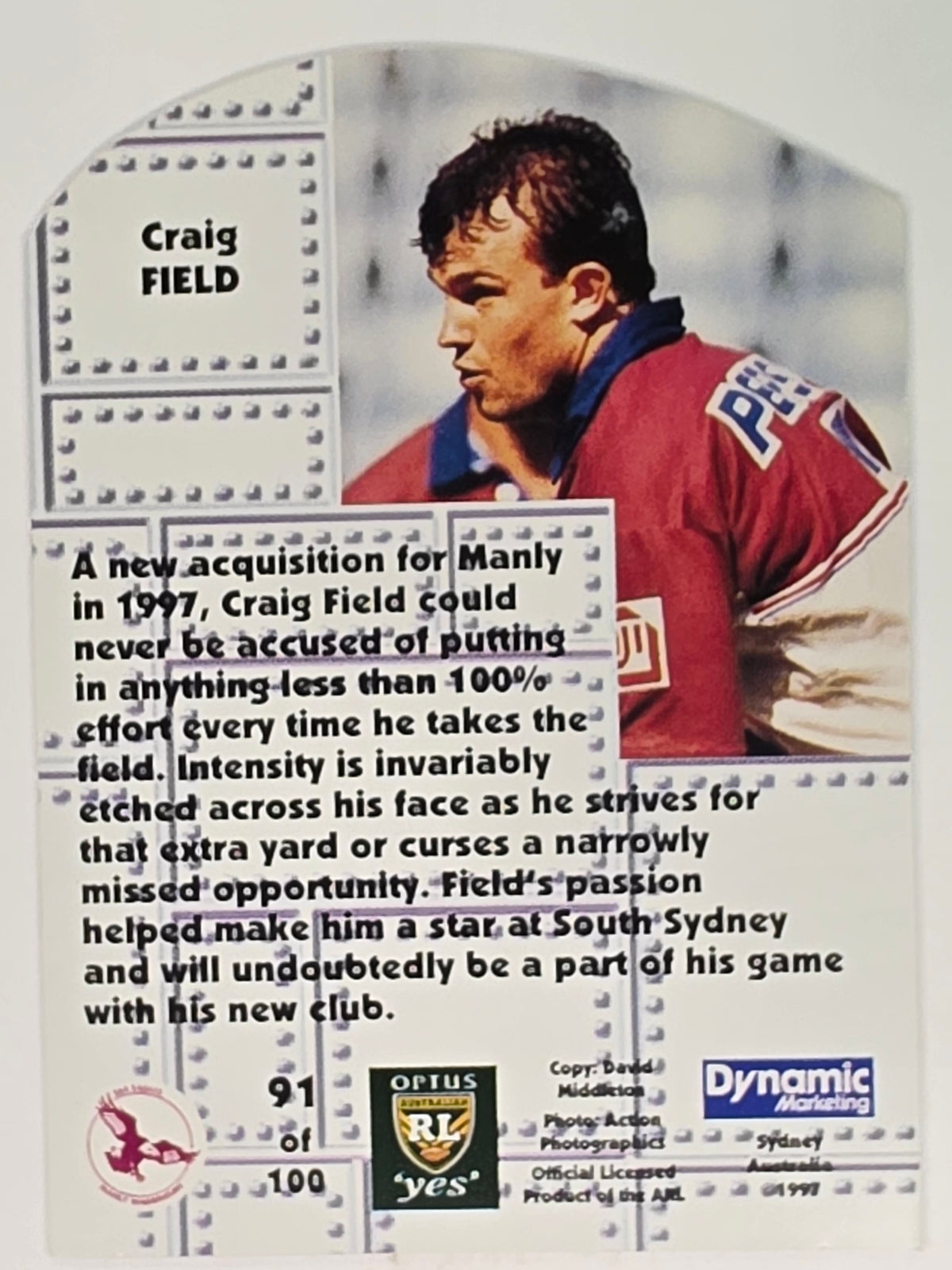 1997 Dynamic Fatty  Fun Pack Base Card #91 Craig Field Manly Warringah Sea Eagles