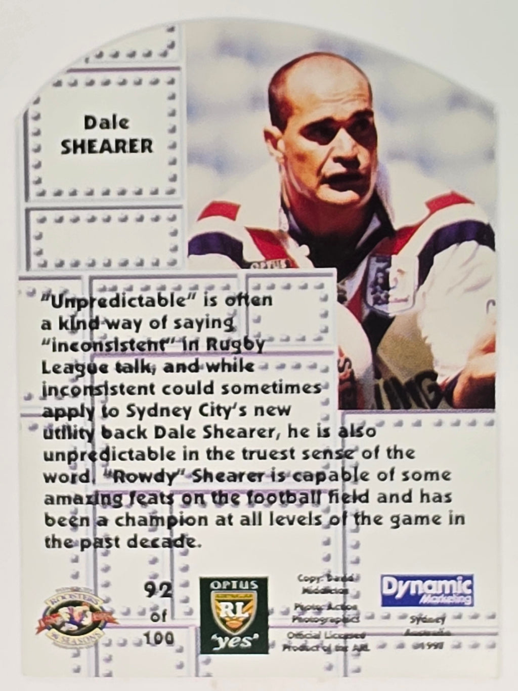 1997 Dynamic Fatty  Fun Pack Base Card #92 Dale Shearer Eastern Suburbs Roosters