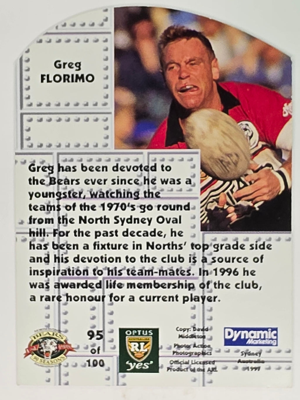 1997 Dynamic Fatty  Fun Pack Base Card #95 Greg Florimo North Sydney Bears