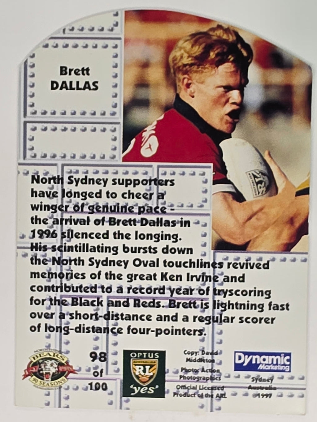 1997 Dynamic Fatty  Fun Pack Base Card #98 Brett Dallas North Sydney Bears