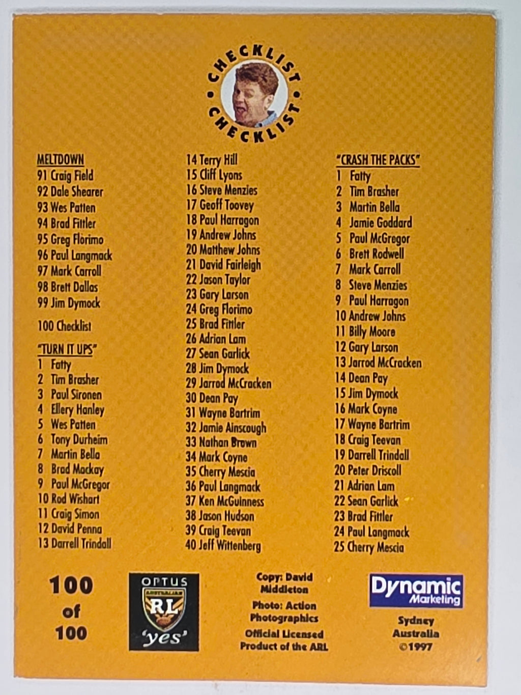 1997 Dynamic Fatty  Fun Pack Base Card #100 Checklist