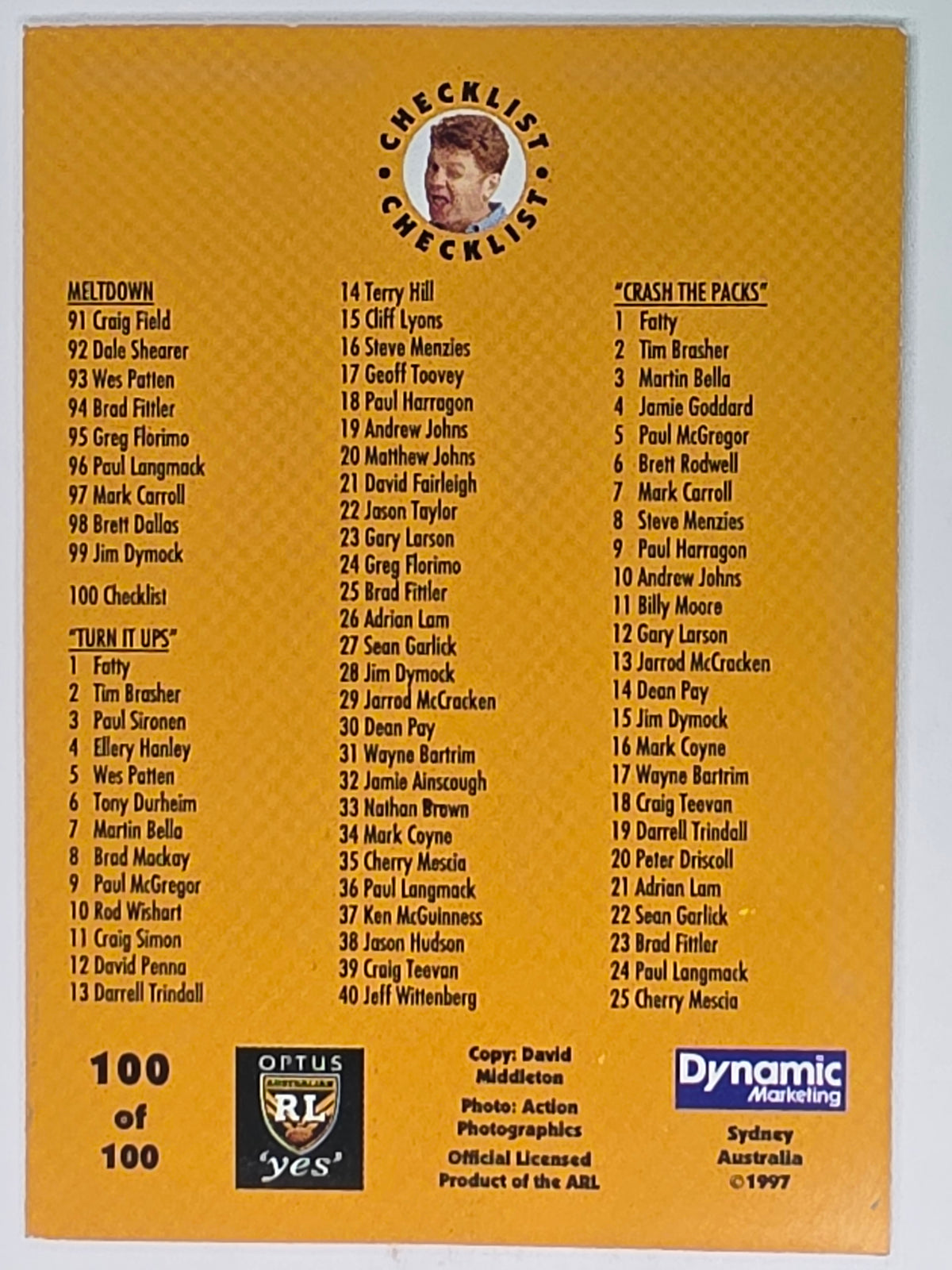 1997 Dynamic Fatty  Fun Pack Base Card #100 Checklist