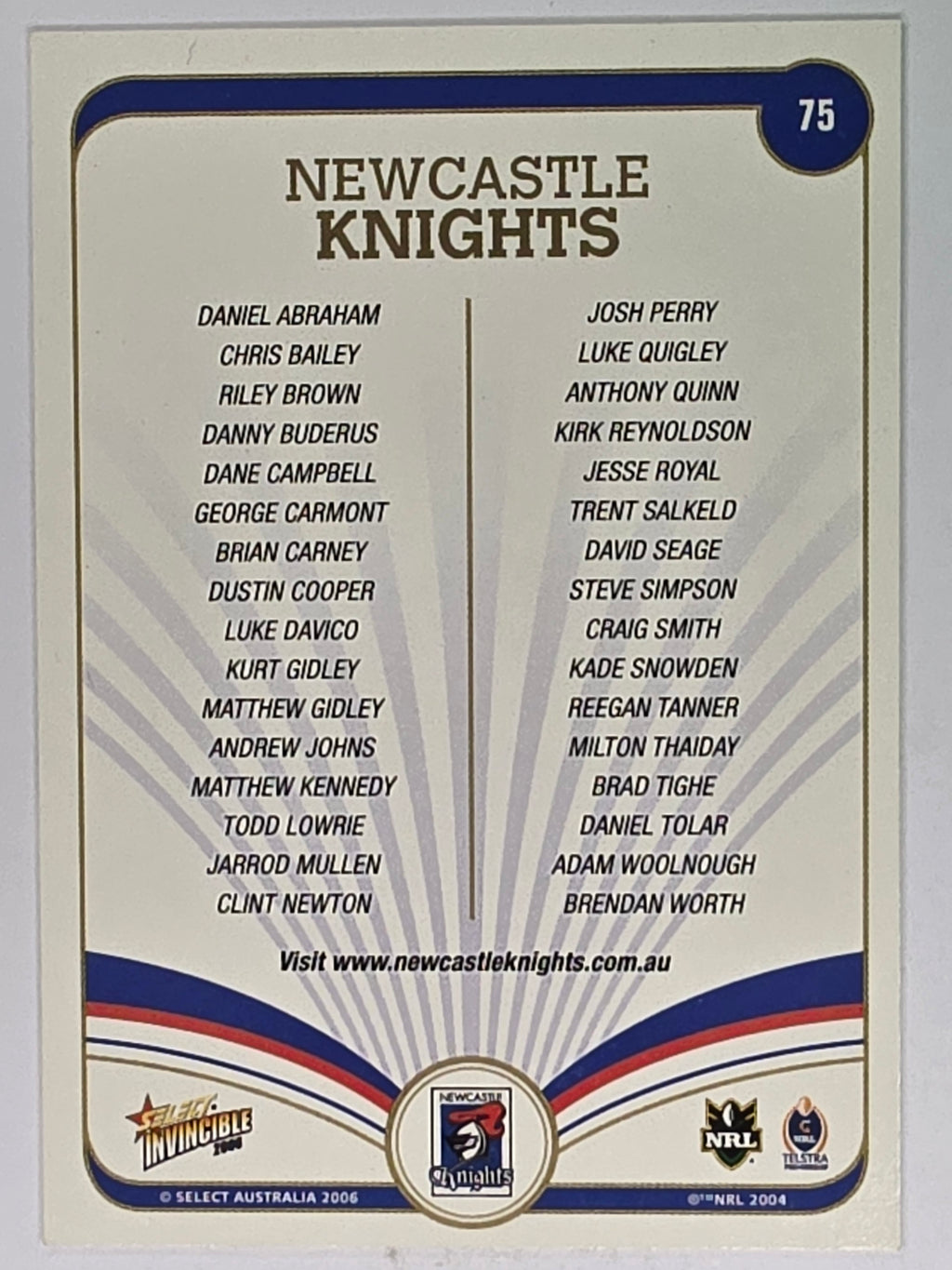 NRL 2006 Invincible Base Card #75 Newcastle Knights Logo