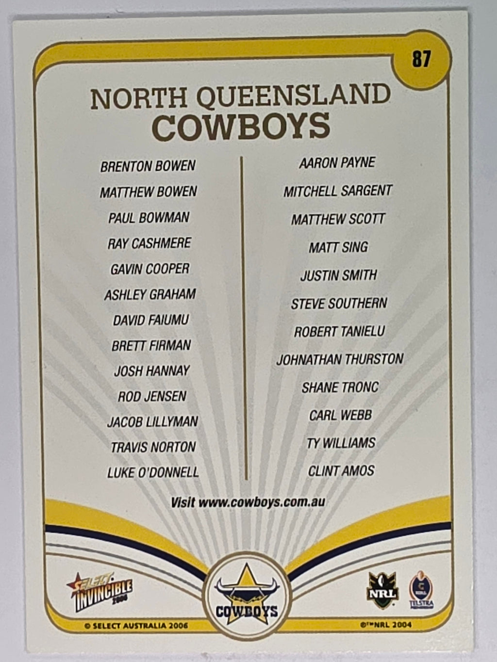 NRL 2006 Invincible Base Card #87 North Queensland Cowboys Logo