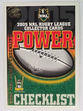 NRL 2005 Power Base Card #1 Checklist 1