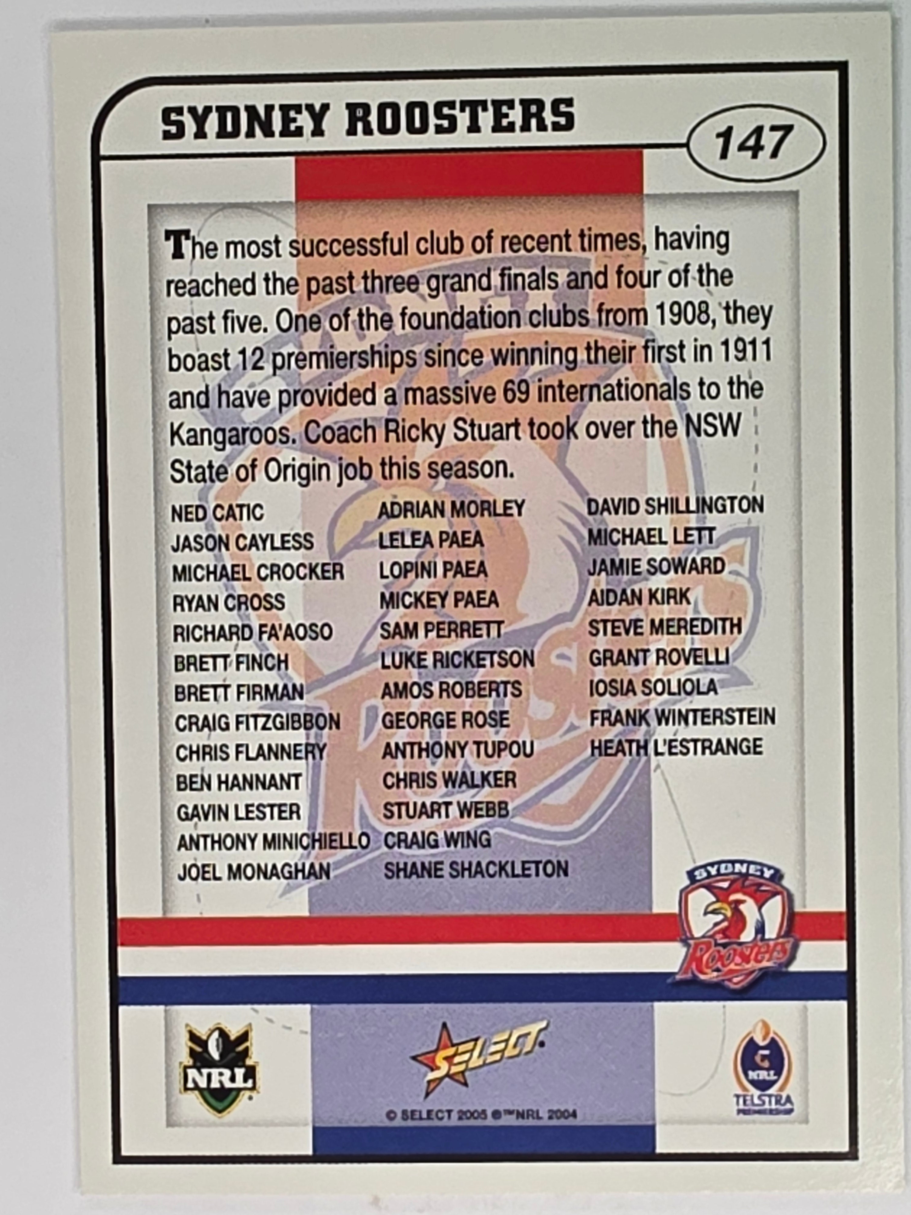 NRL 2005 Power Base Card #147 Sydney Roosters Logo
