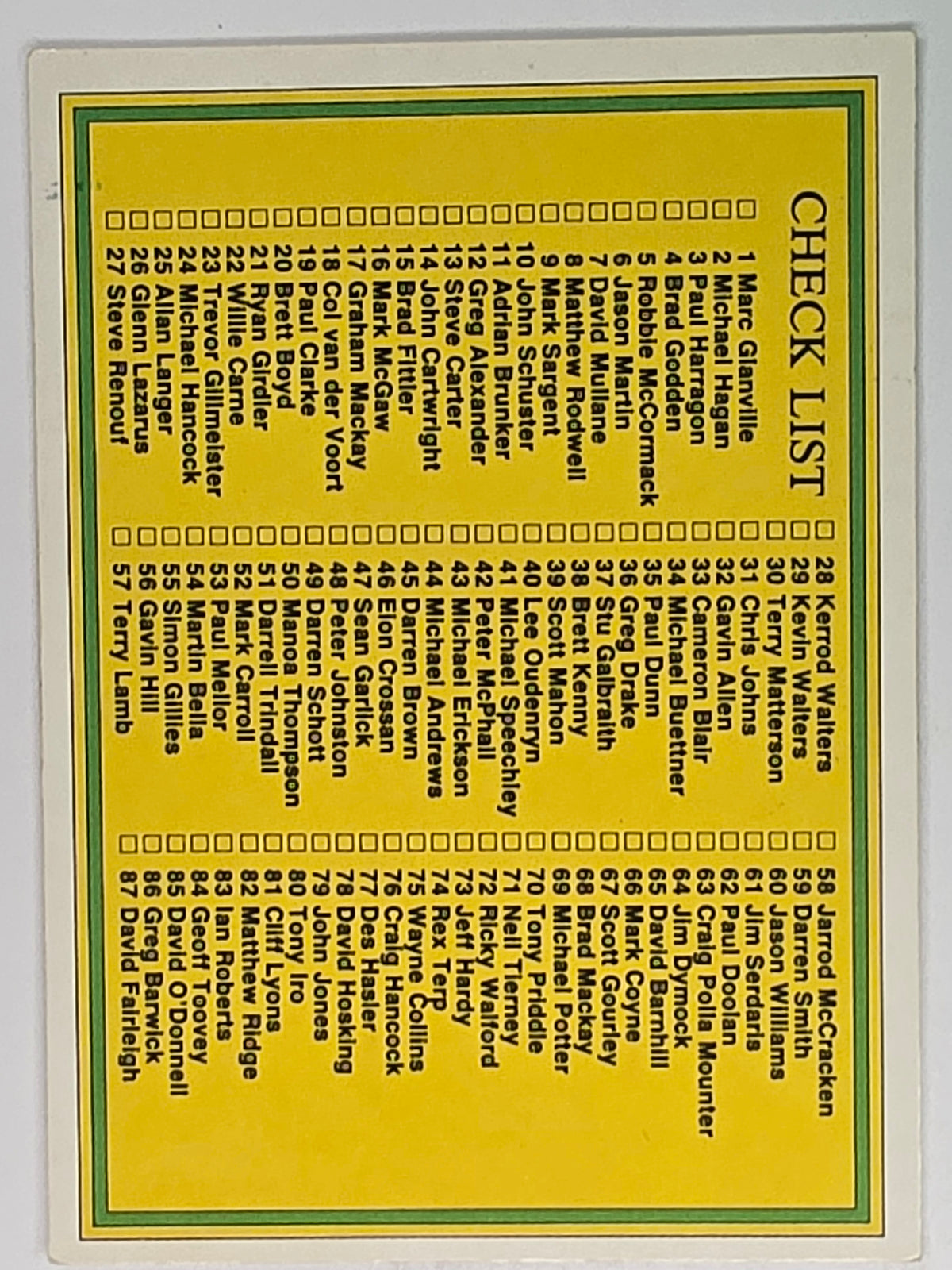 NRL 1993 Regina Base Card #173 Checklist