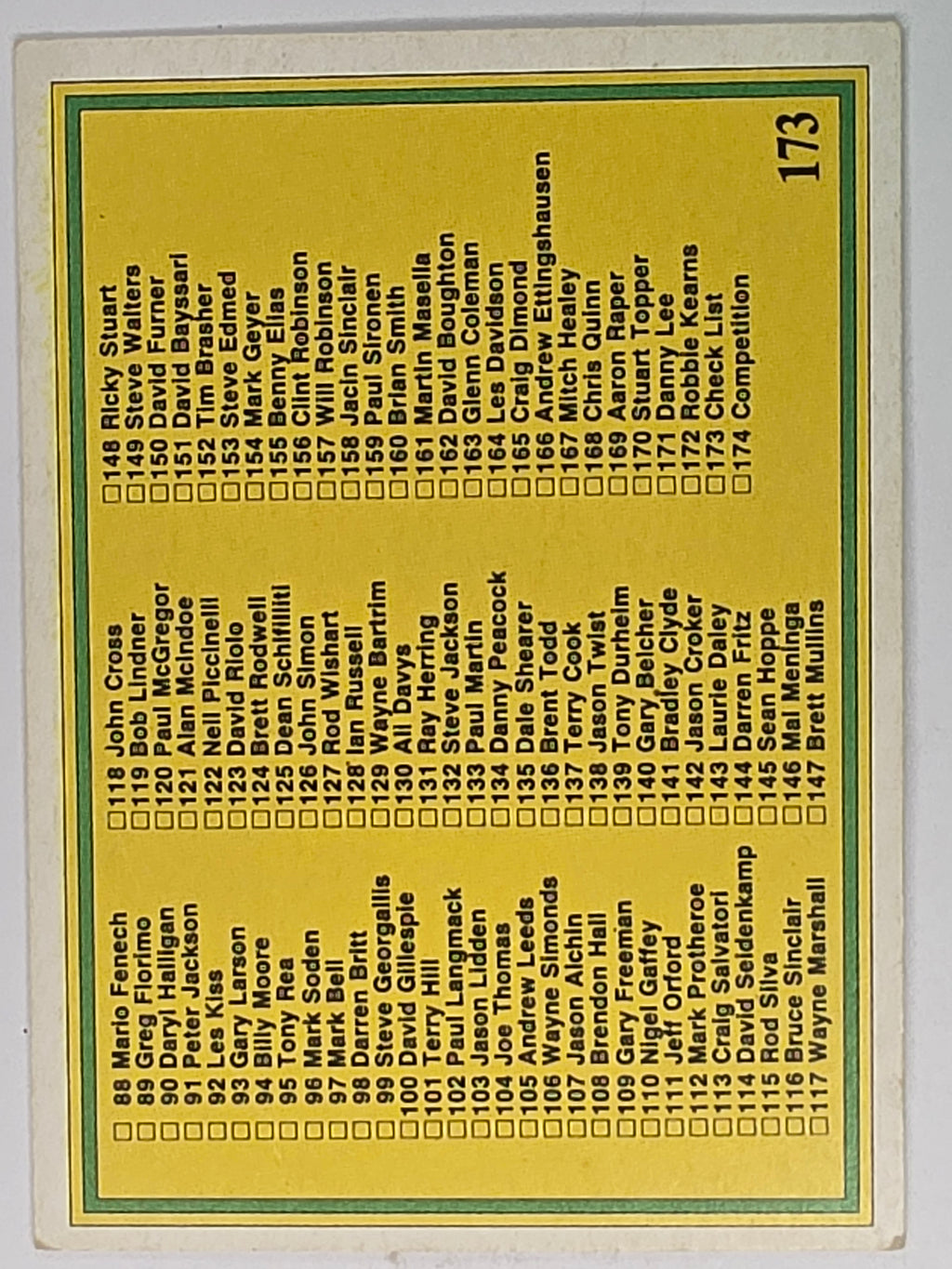 NRL 1993 Regina Base Card #173 Checklist