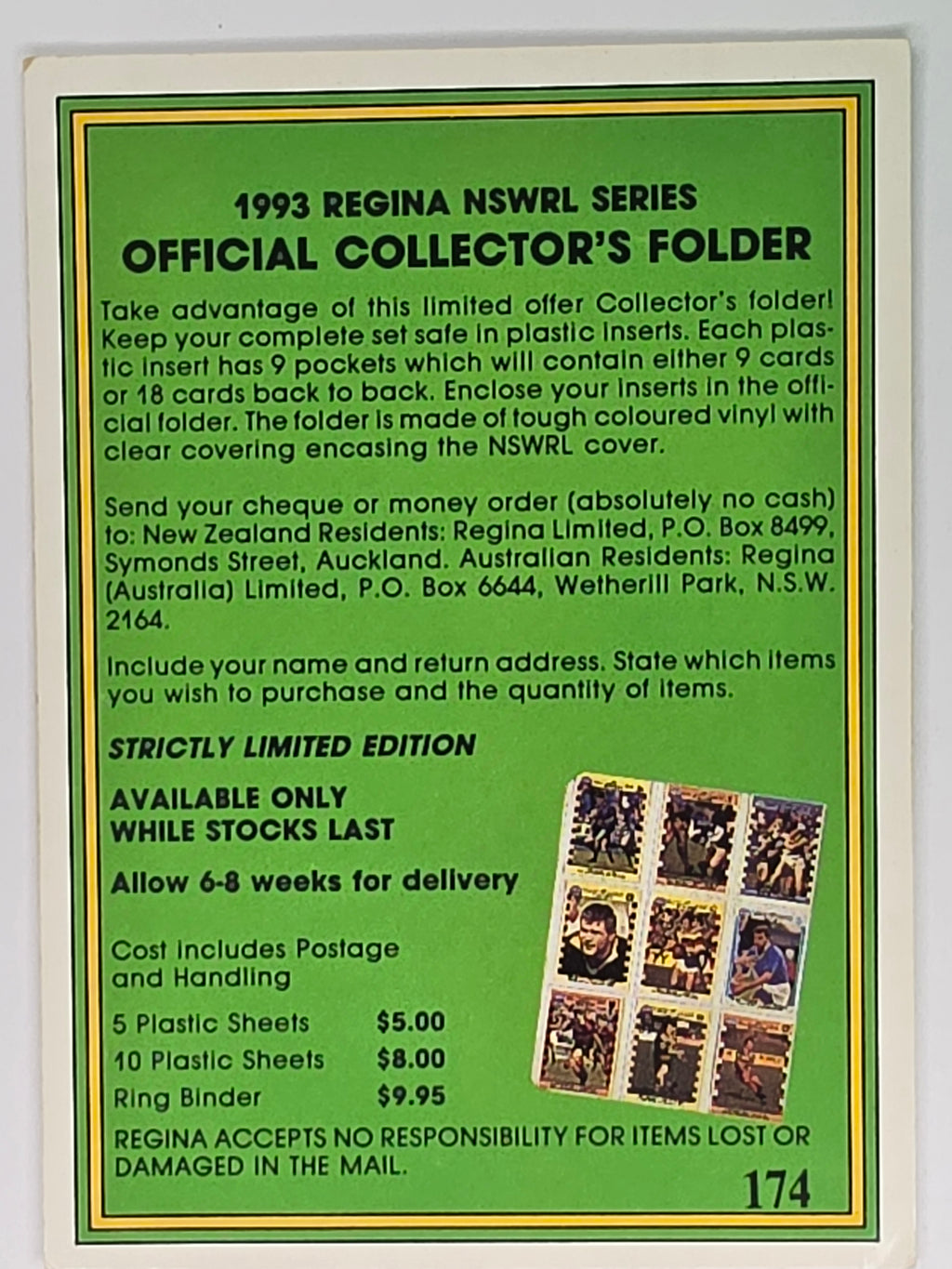 NRL 1993 Regina Base Card #174 Competition Card / Swappa card offer
