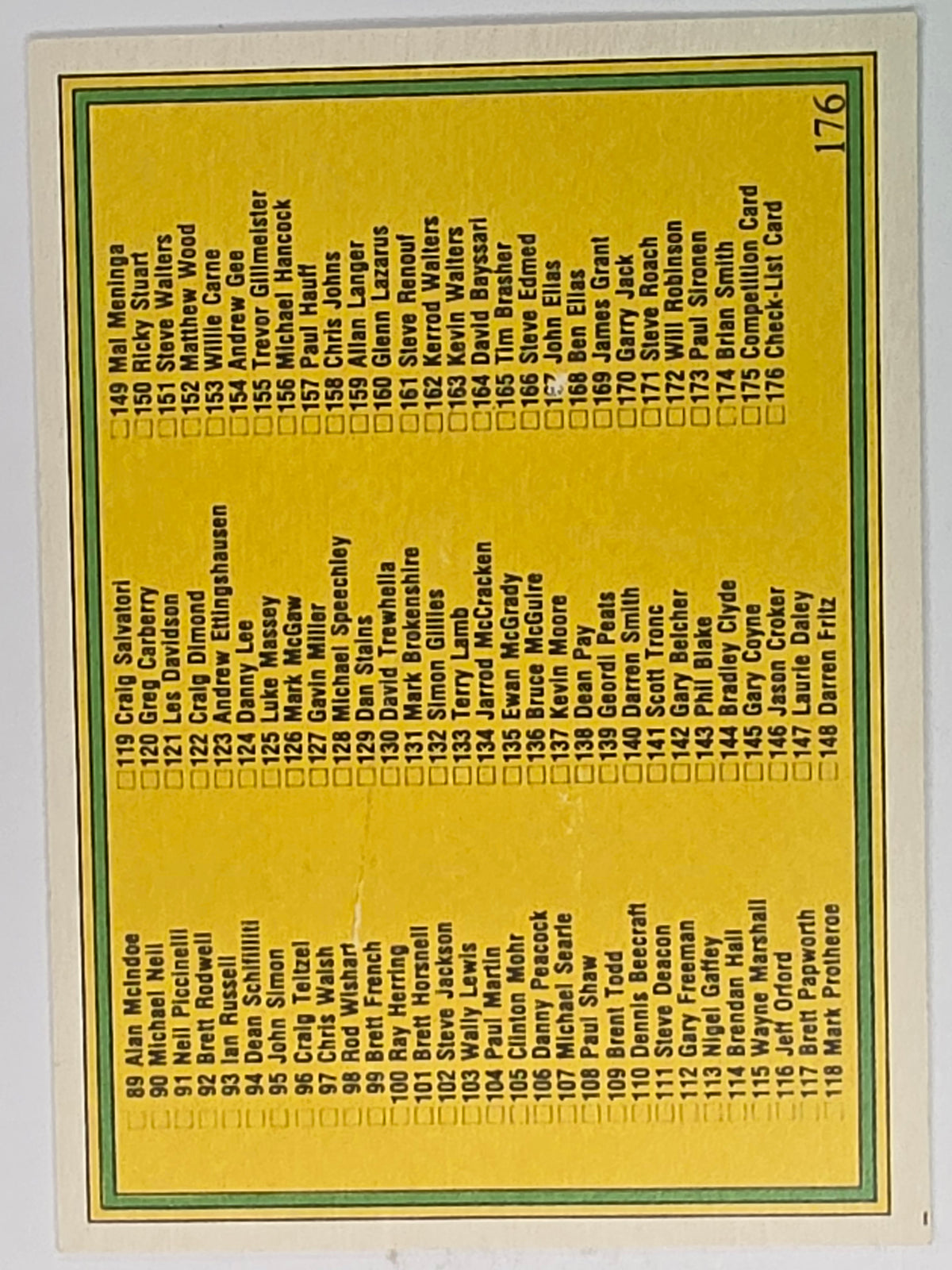 NRL 1992 Regina Base Card #176 Checklist