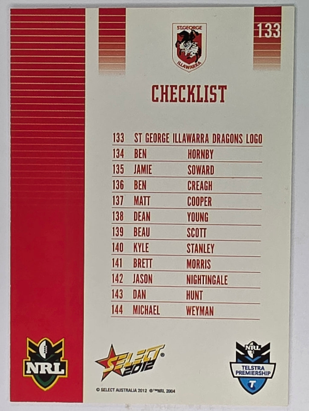 NRL 2012 Champions Base Card #133 St George Illawarra Dragons Logo