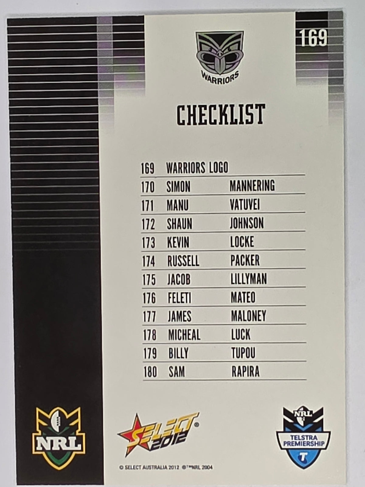 NRL 2012 Champions Base Card #169 New Zealand Warriors Logo