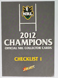 NRL 2012 Champions Base Card #193 Checklist 1