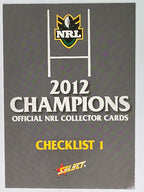 NRL 2012 Champions Base Card #193 Checklist 1
