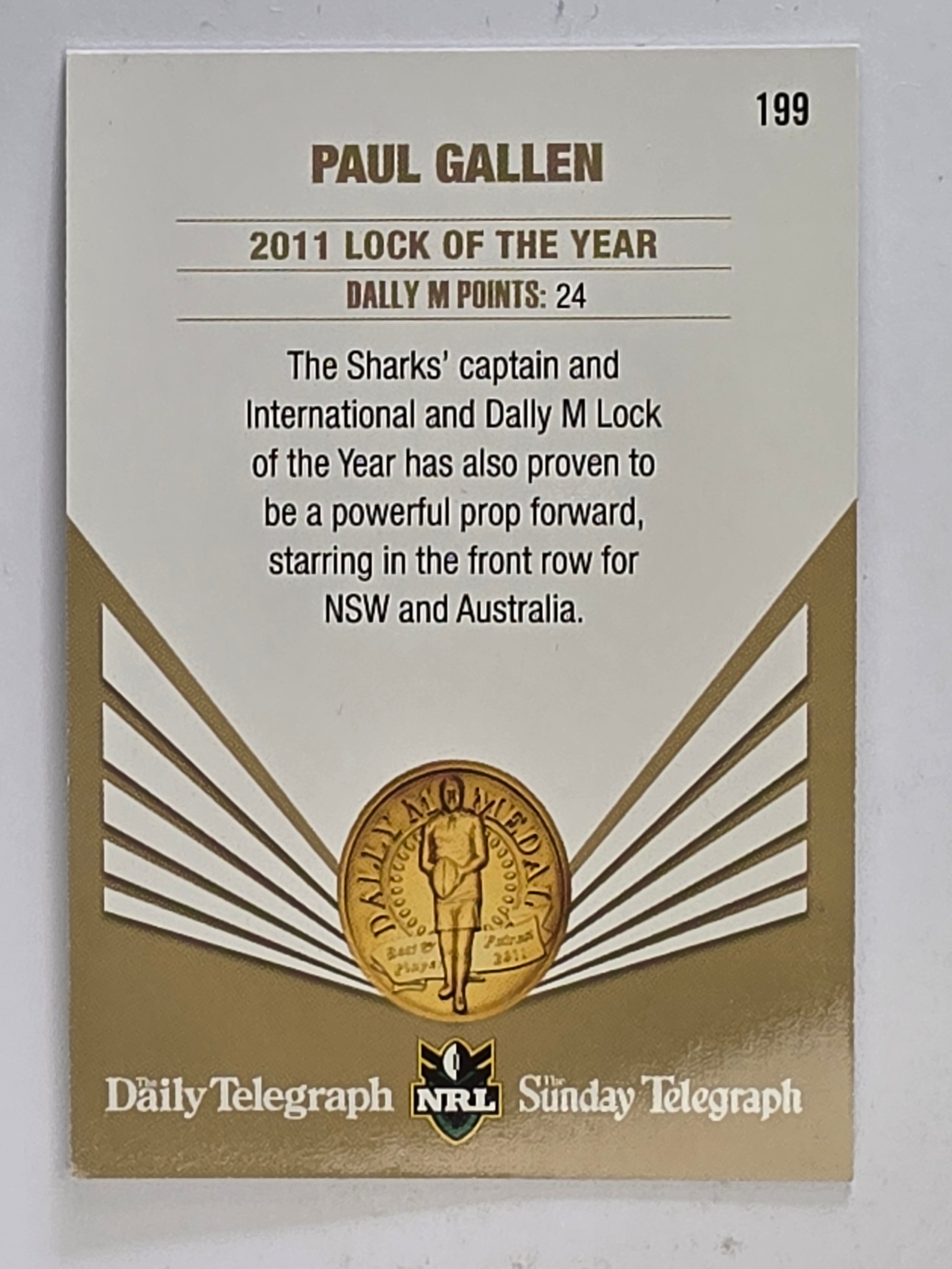 NRL 2012 Daily Telegraph | #199 Paul Gallen Dally M