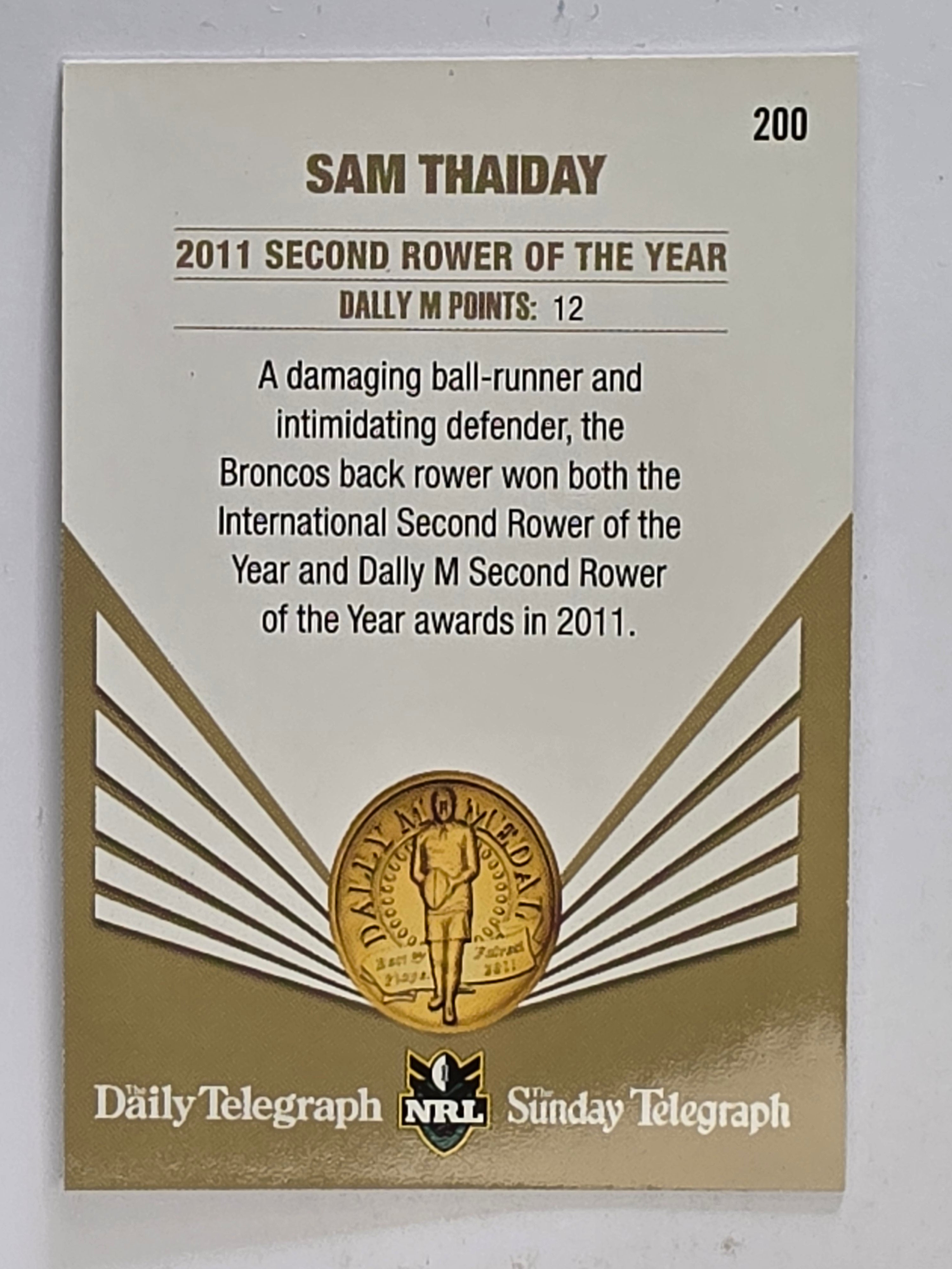 NRL 2012 Daily Telegraph | #200 Sam Thaiday Dally M