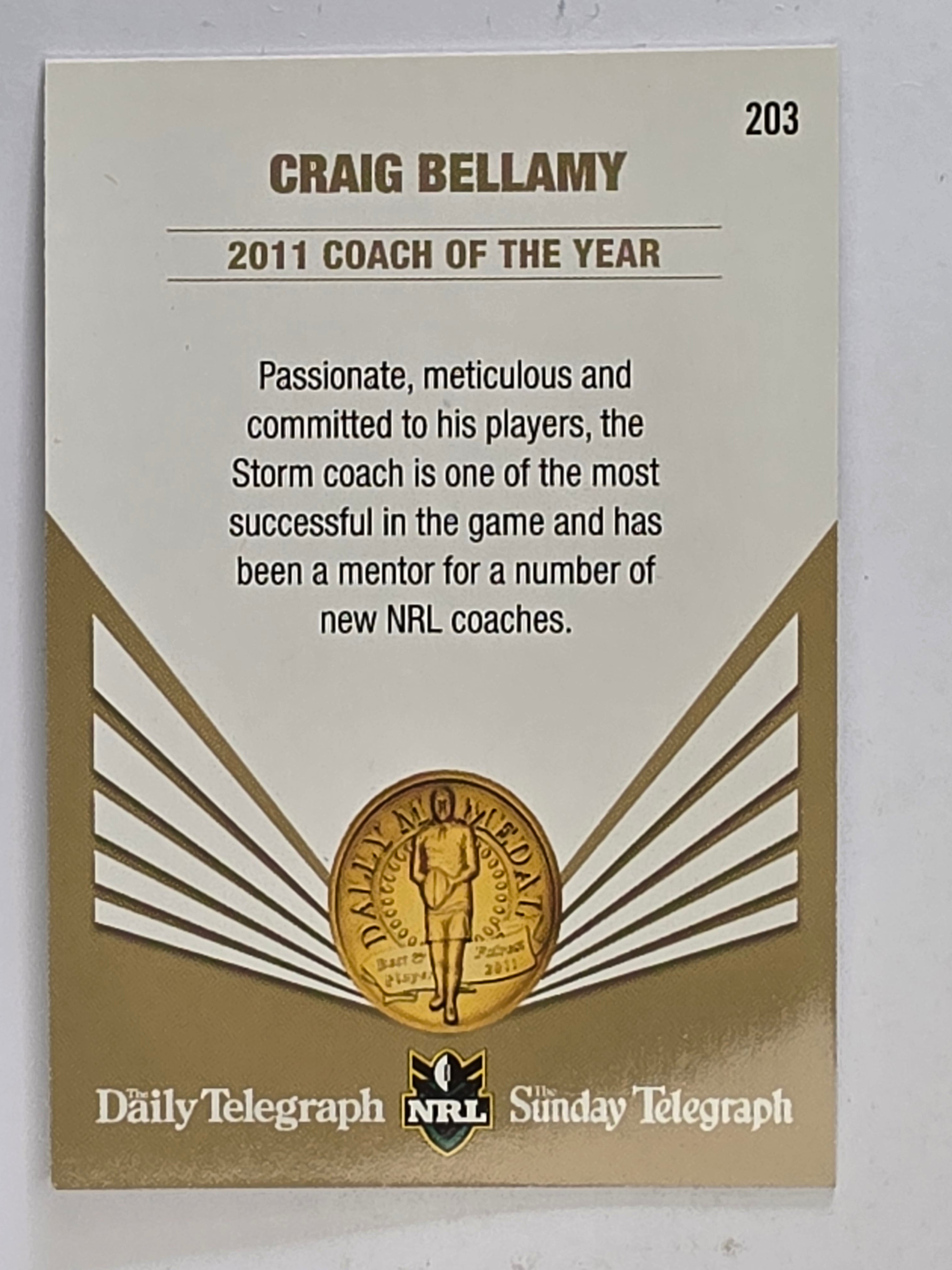 NRL 2012 Daily Telegraph | #203 Craig Bellamy Dally M