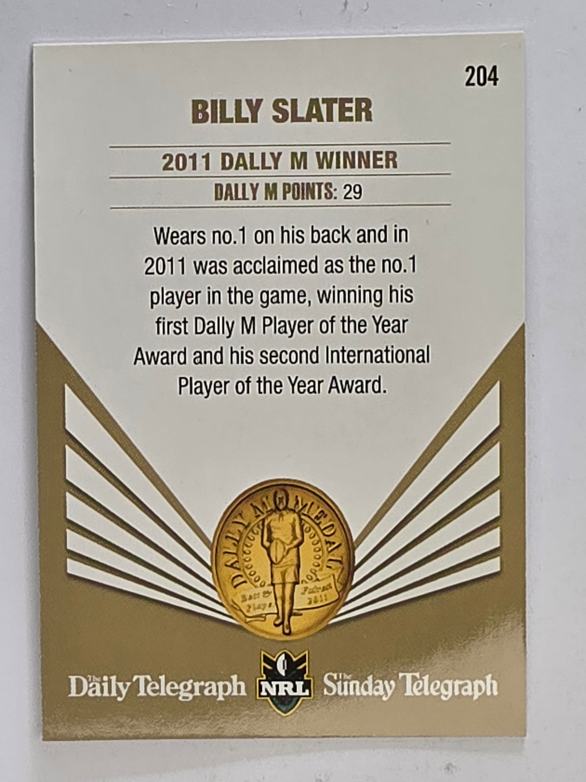 NRL 2012 Daily Telegraph | #204 Billy Slater Dally M