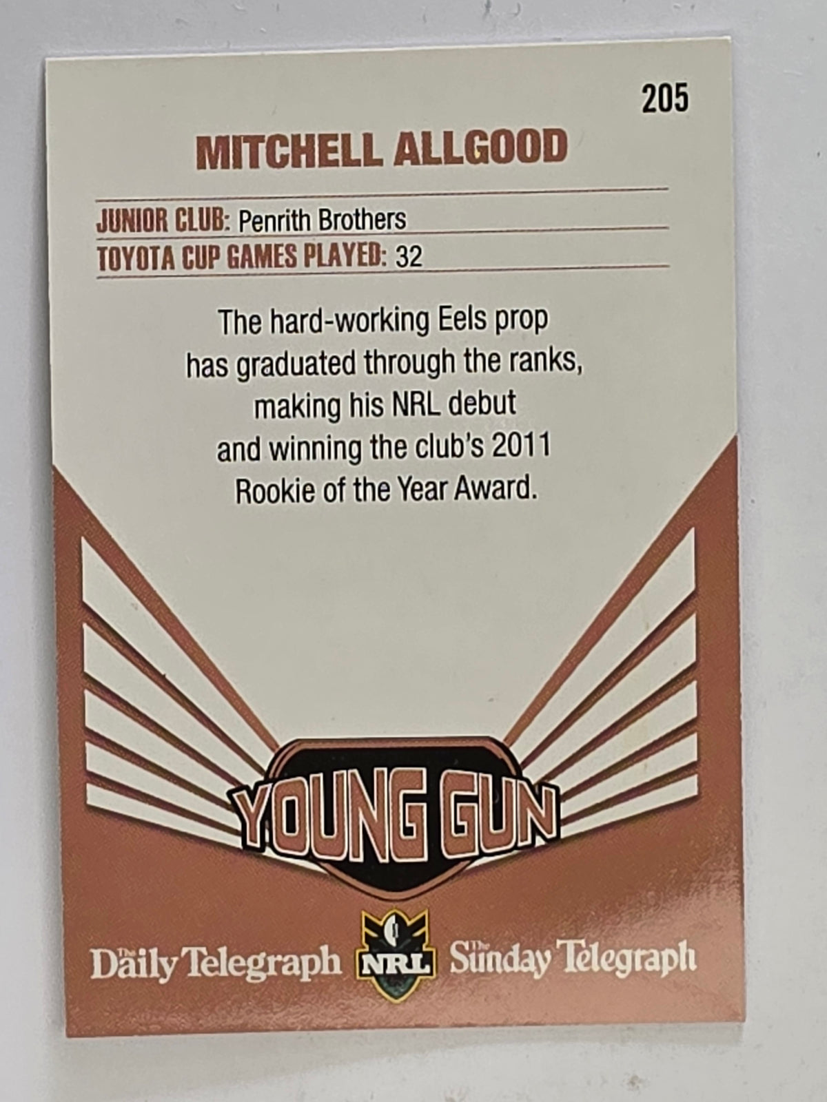 NRL 2012 Daily Telegraph | #205 Mitchell Allgood Young Gun