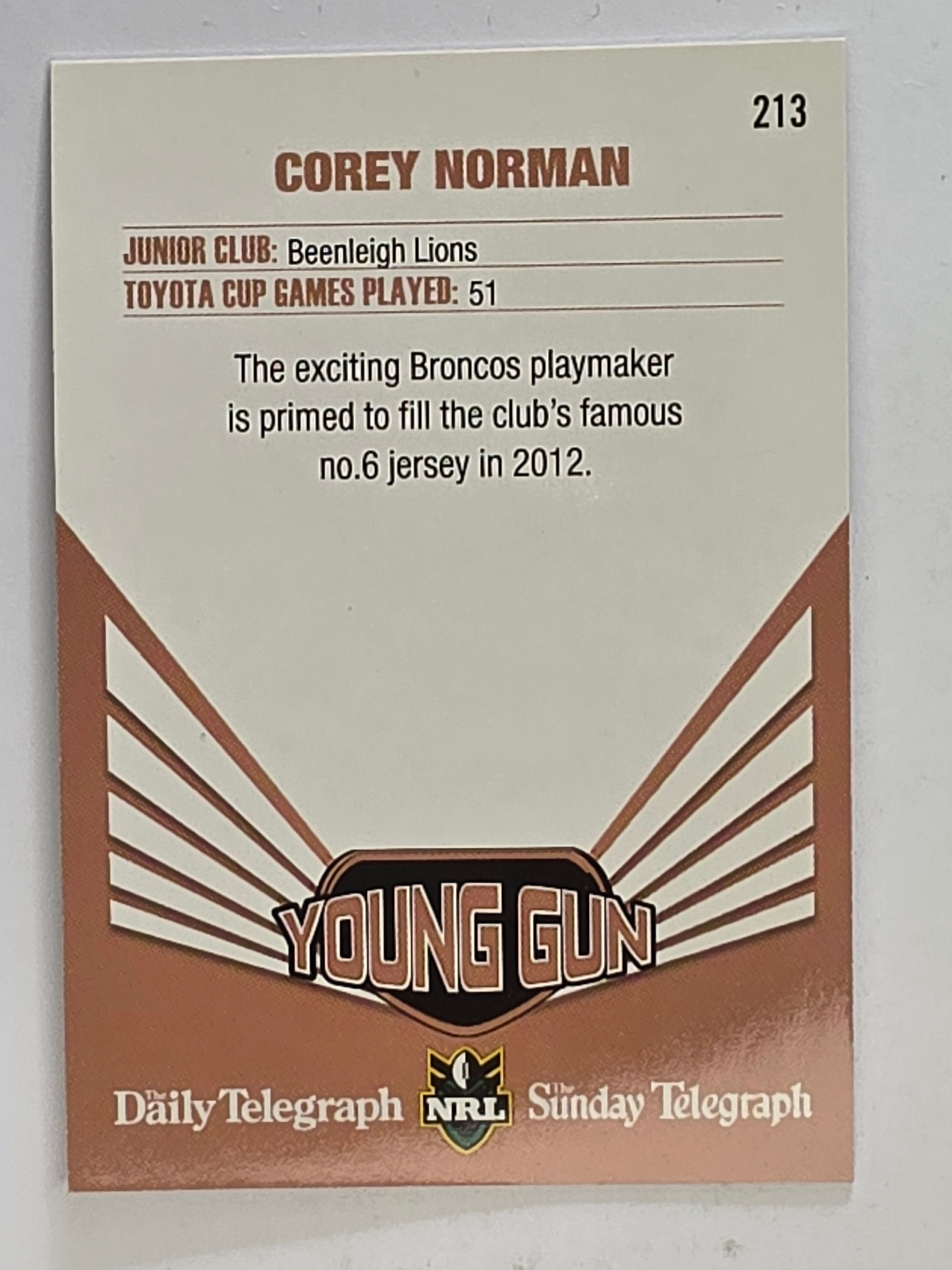 NRL 2012 Daily Telegraph | #213 Corey Norman Young Gun