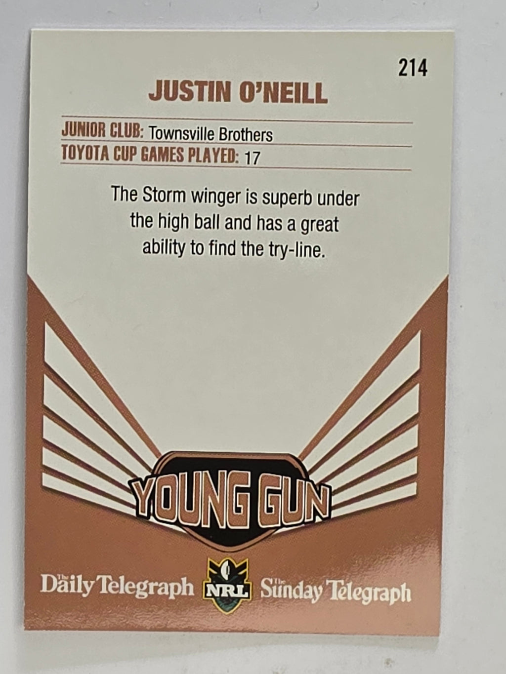 NRL 2012 Daily Telegraph | #214 Justin O'Neill Young Gun