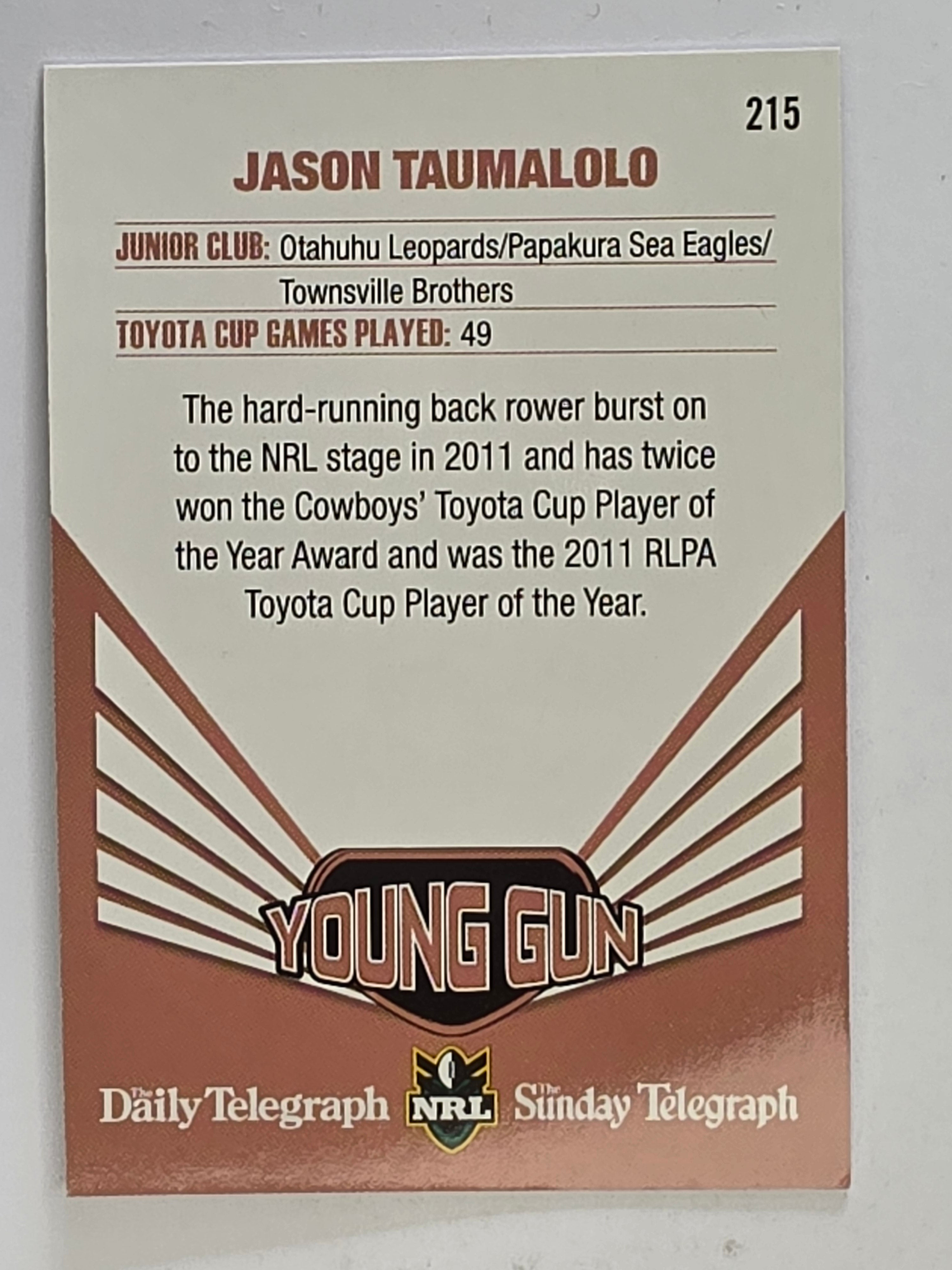NRL 2012 Daily Telegraph | #215 Jason Taumalolo Young Gun