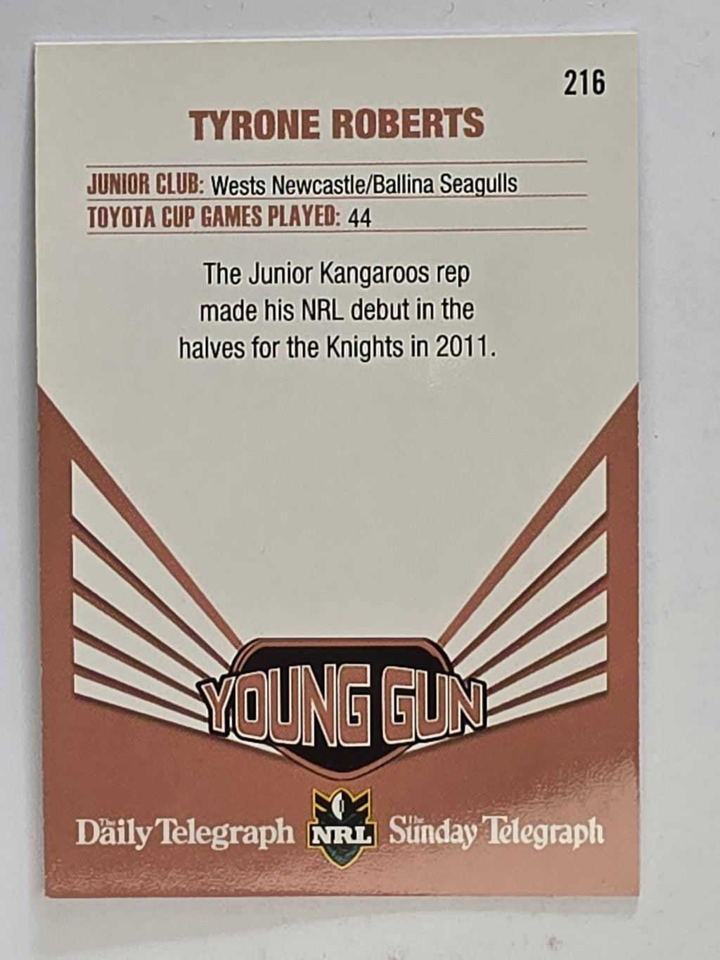 NRL 2012 Daily Telegraph | #216 Tyrone Roberts Young Gun