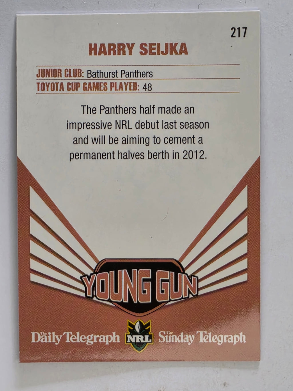 NRL 2012 Daily Telegraph | #217 Harry Siejka Young Gun