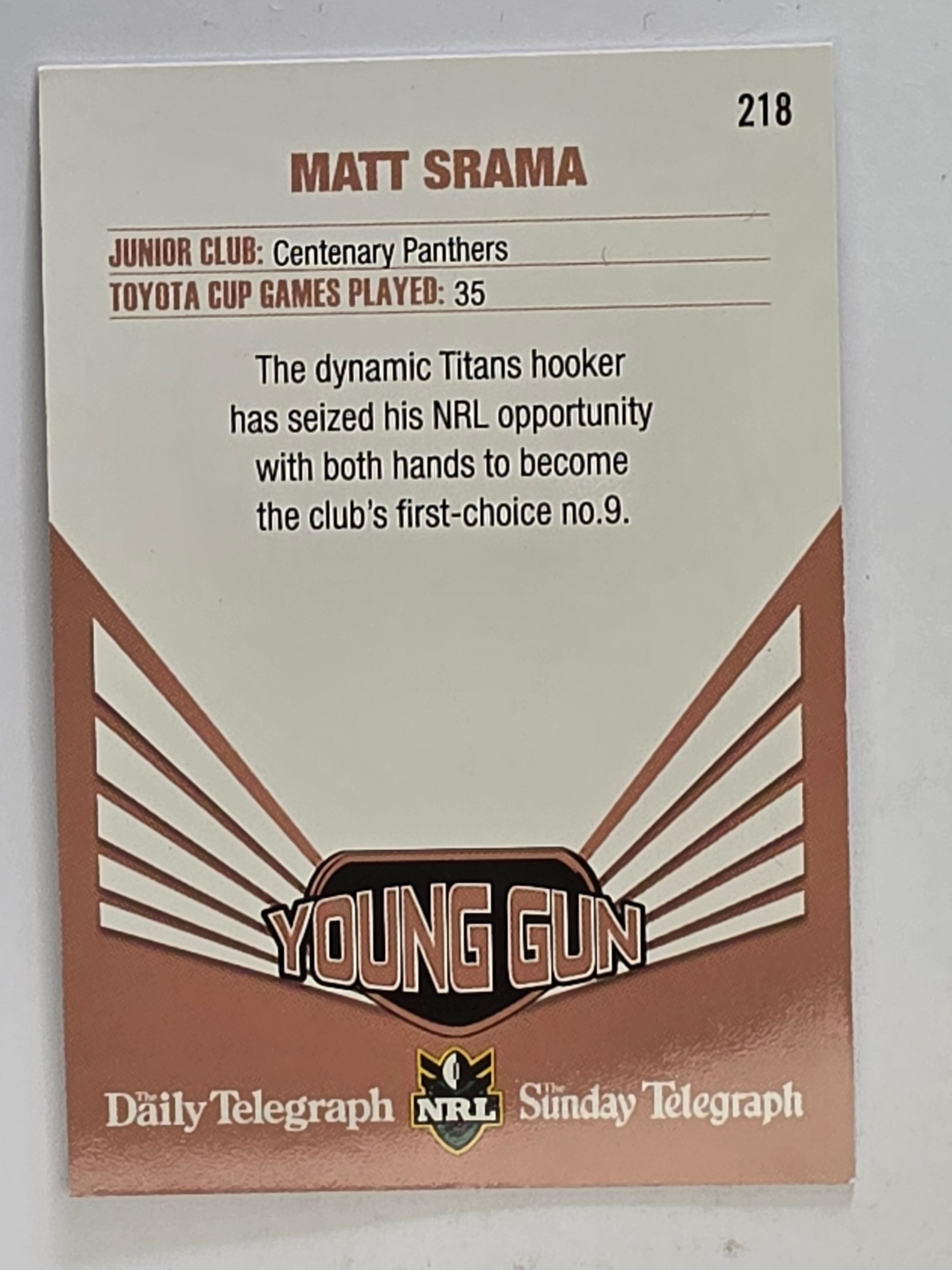 NRL 2012 Daily Telegraph | #218 Matt Srama Young Gun
