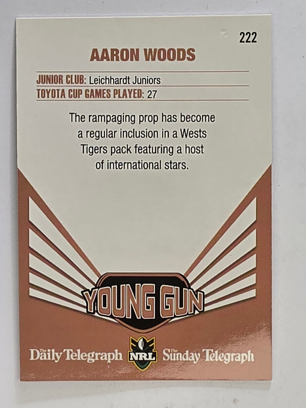 NRL 2012 Daily Telegraph | #222 Aaron Woods Young Gun