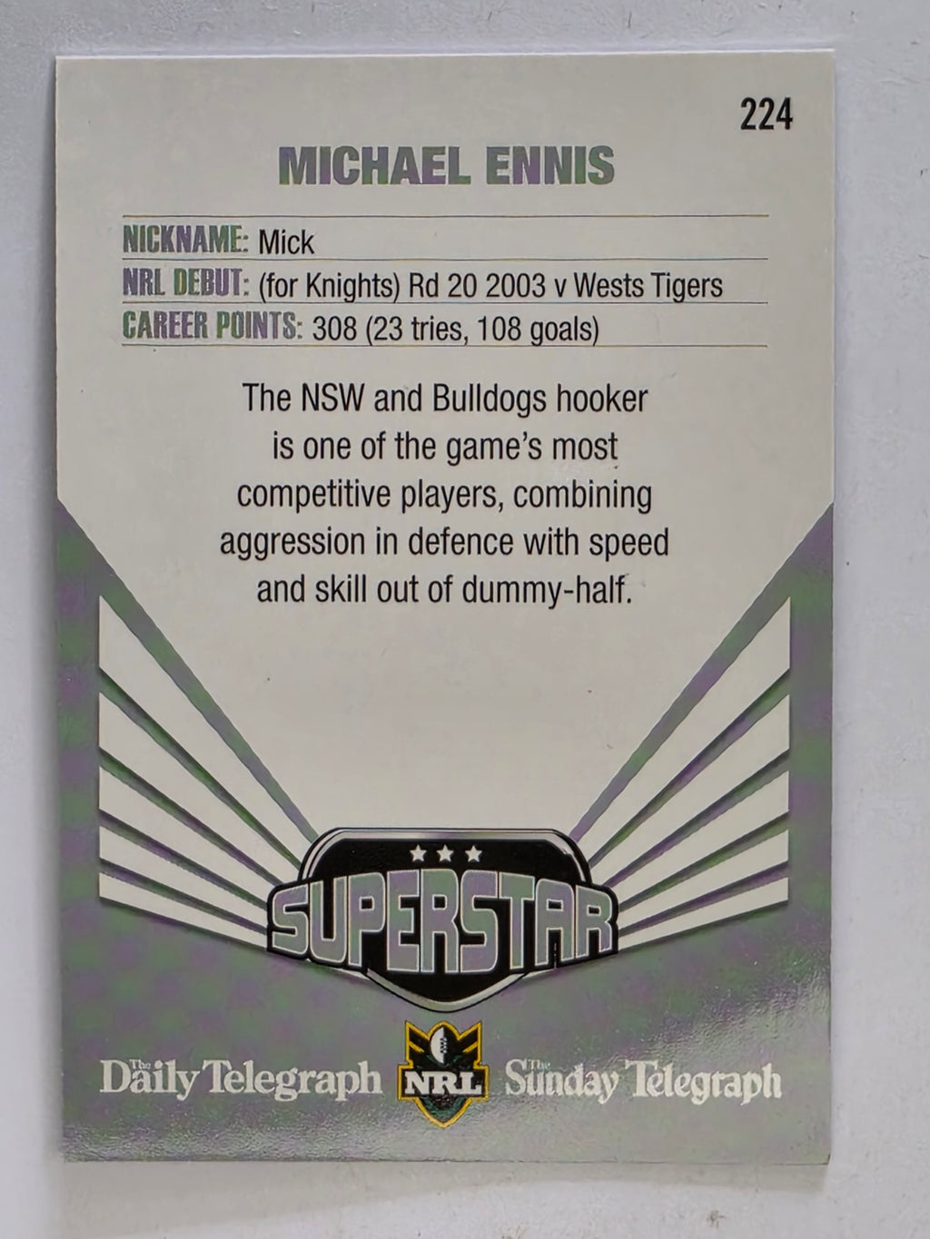 NRL 2012 Daily Telegraph | #224 Michael Ennis Superstar