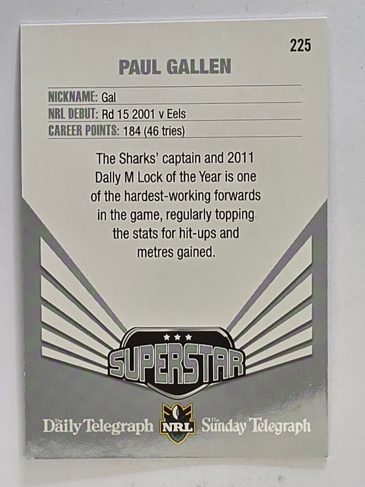 NRL 2012 Daily Telegraph | #225 Paul Gallen Superstar